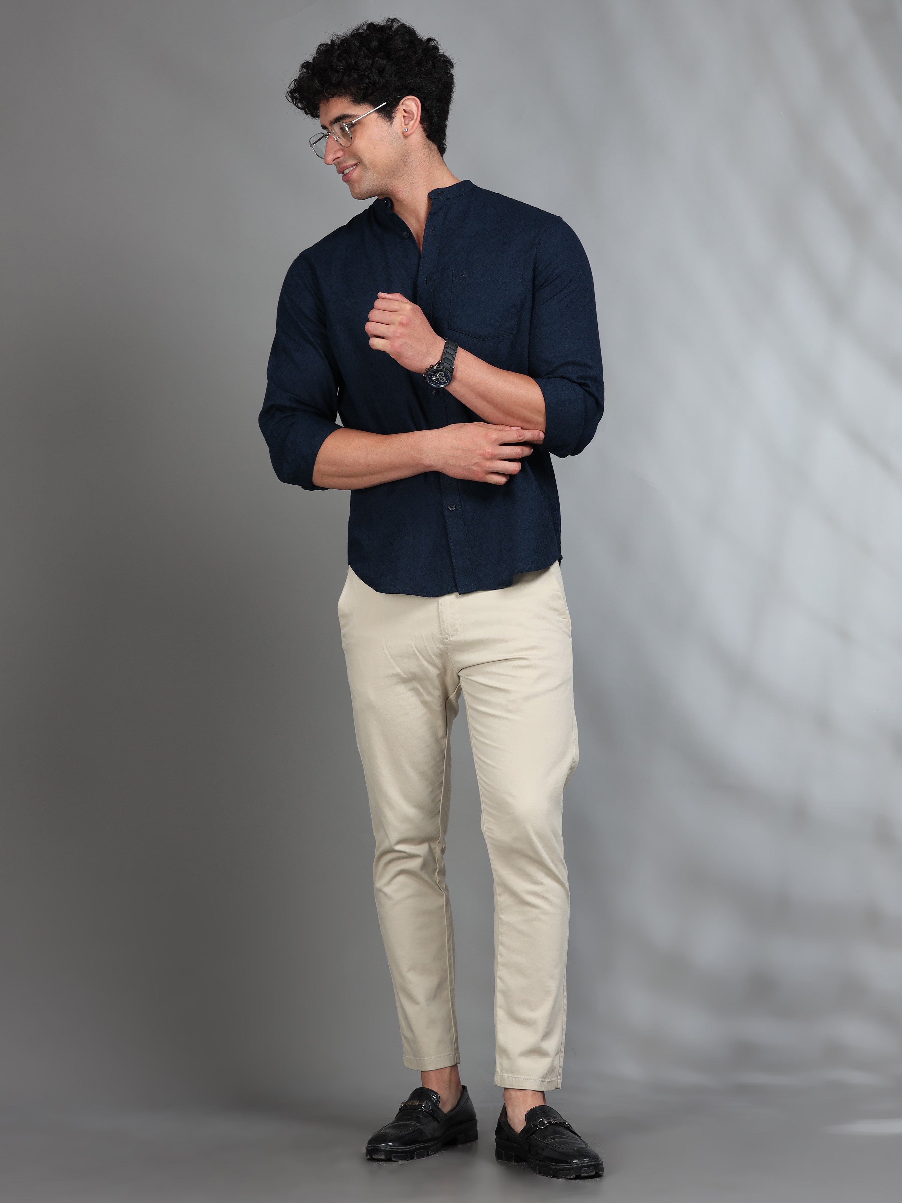 MEN'S INDIGO SOLID SLIM FIT SHIRT