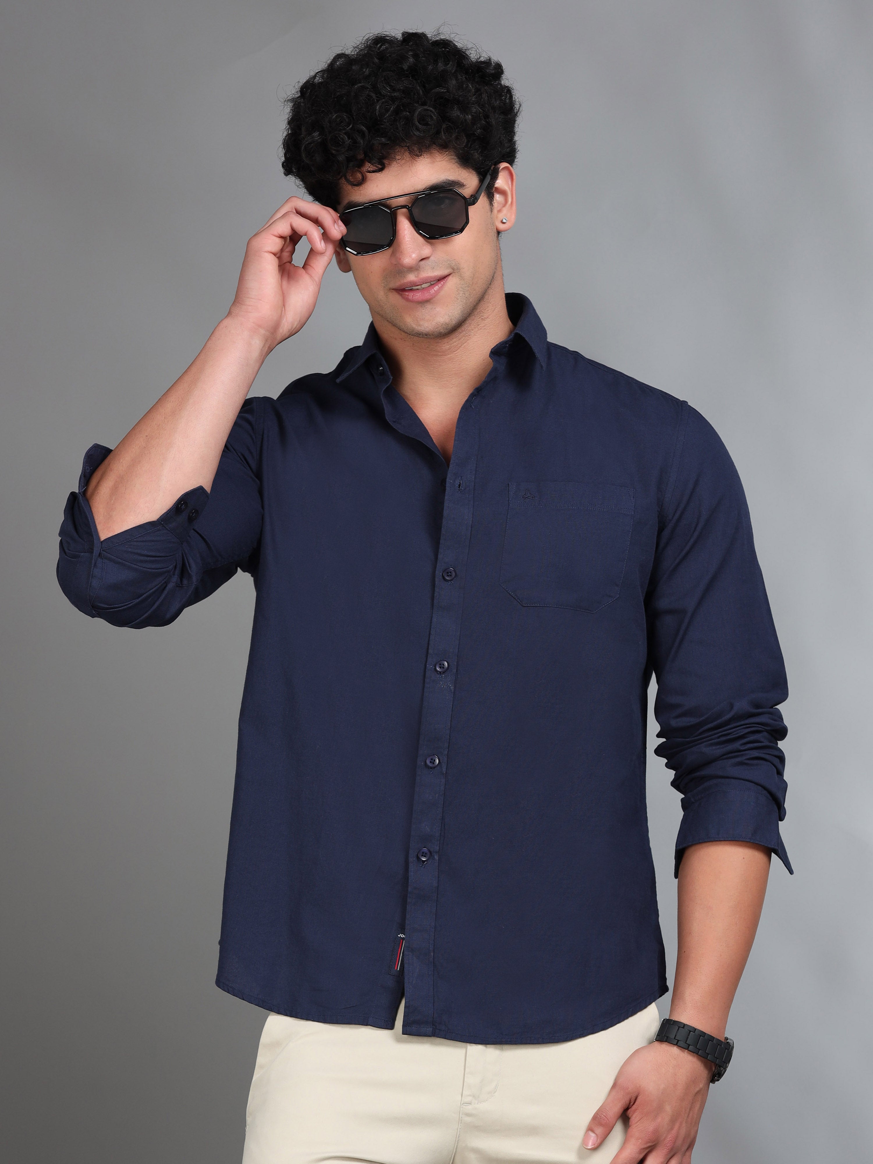 MEN'S BLUE SOLID SLIM FIT SHIRT