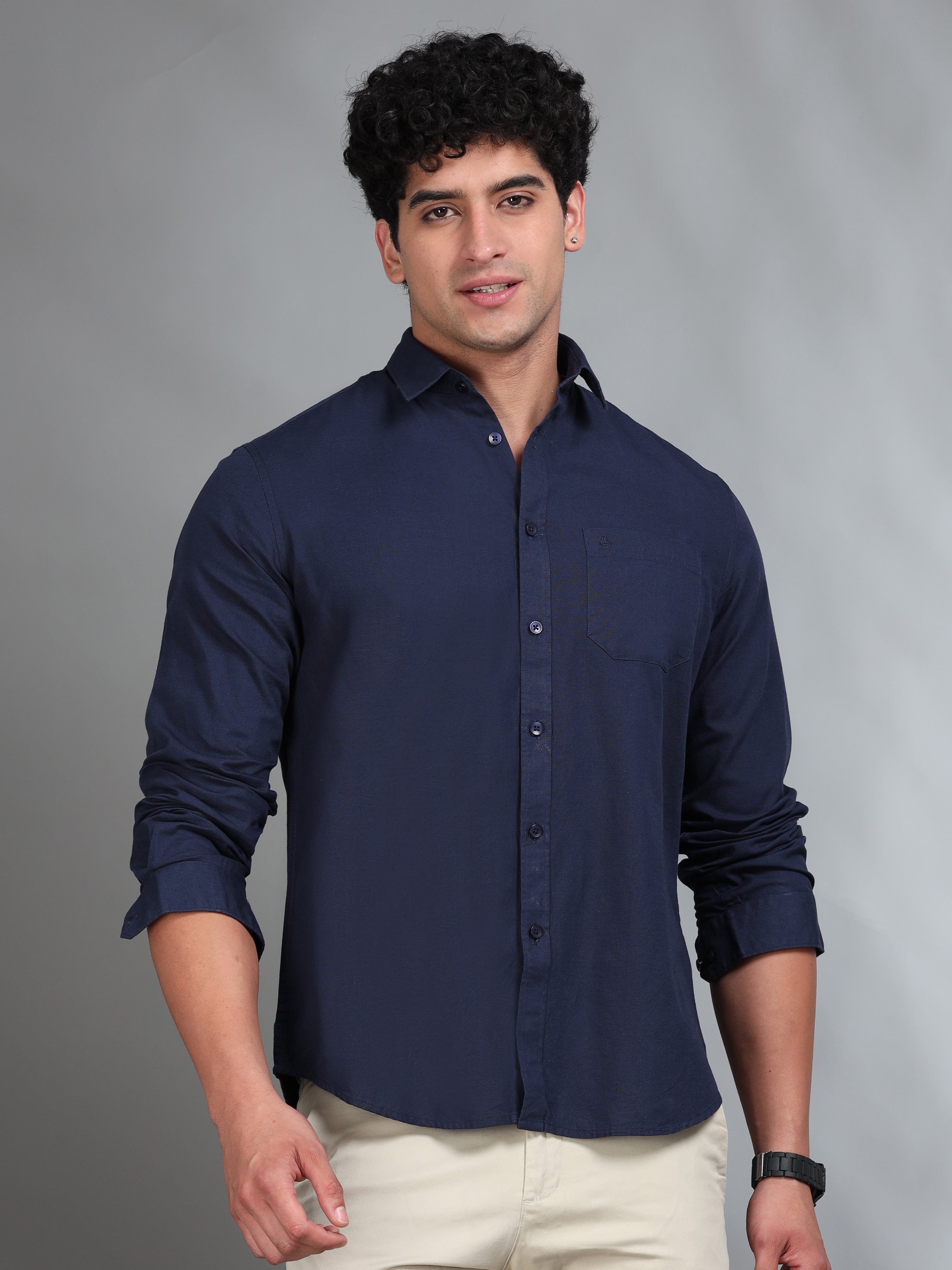 MEN'S BLUE SOLID SLIM FIT SHIRT