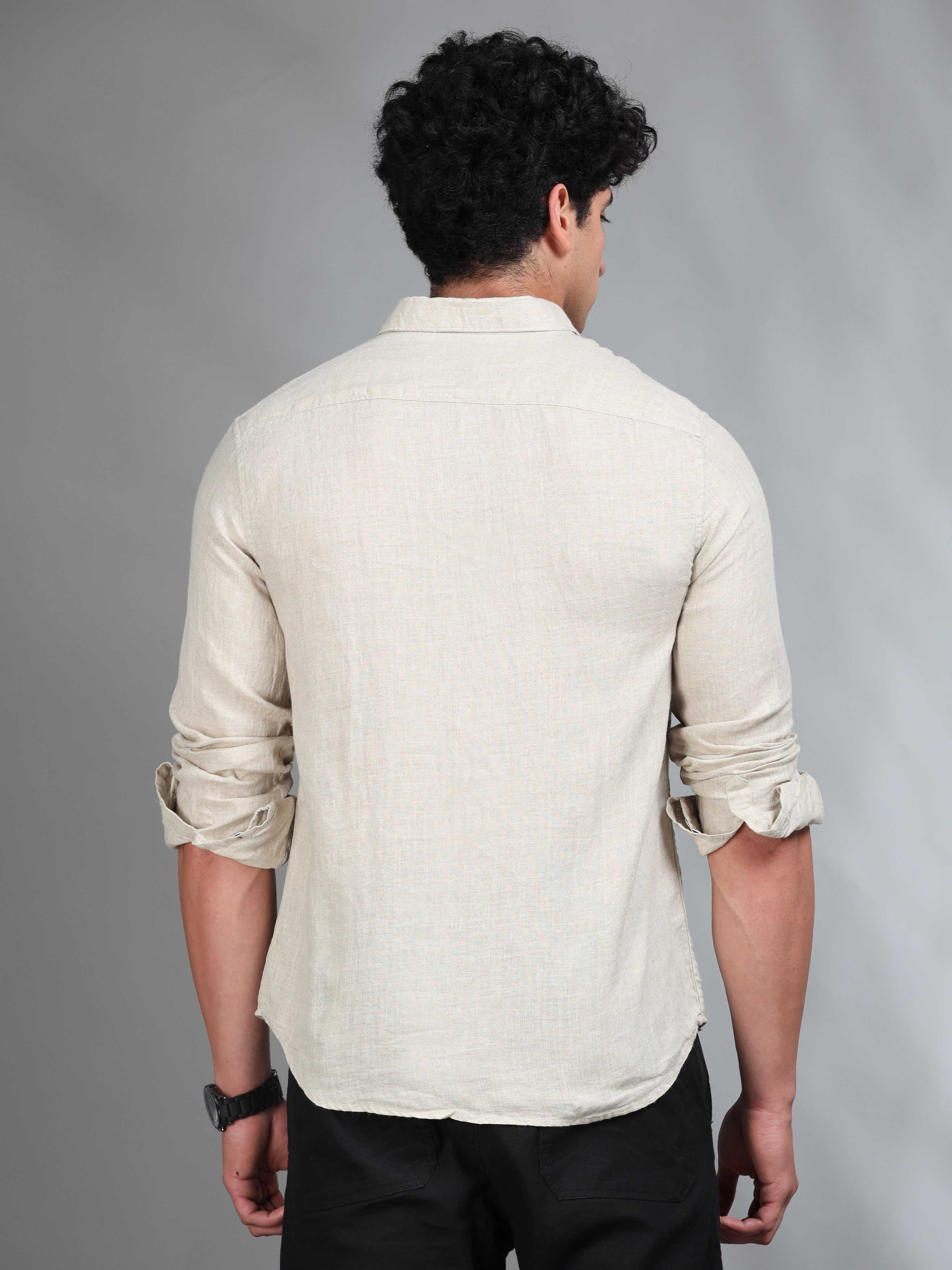 MEN'S D.NATURAL SOLID SLIM FIT LINEN  SHIRT