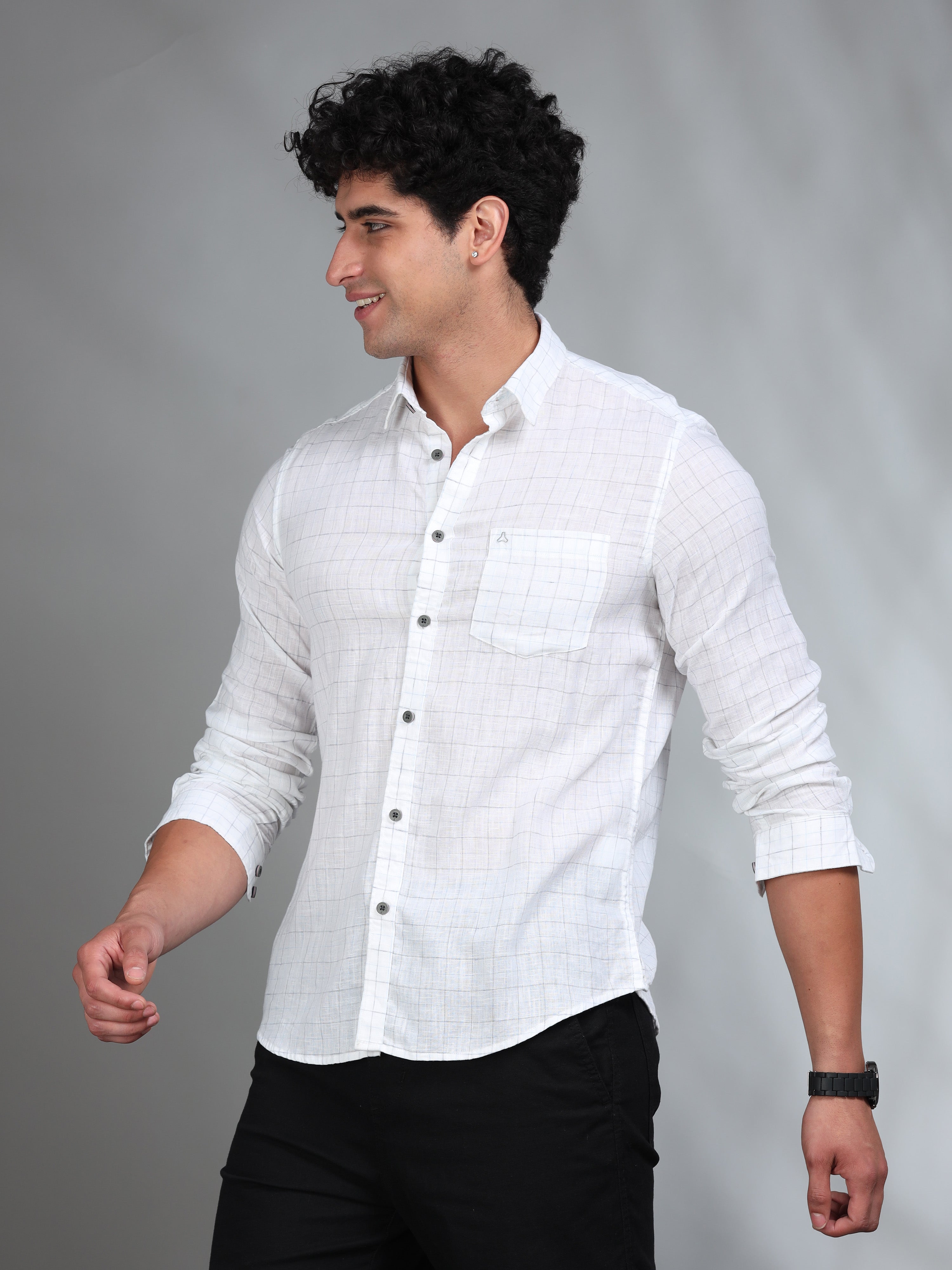 MEN'S BLUE CHECKS SLIM FIT  LINEN  SHIRT