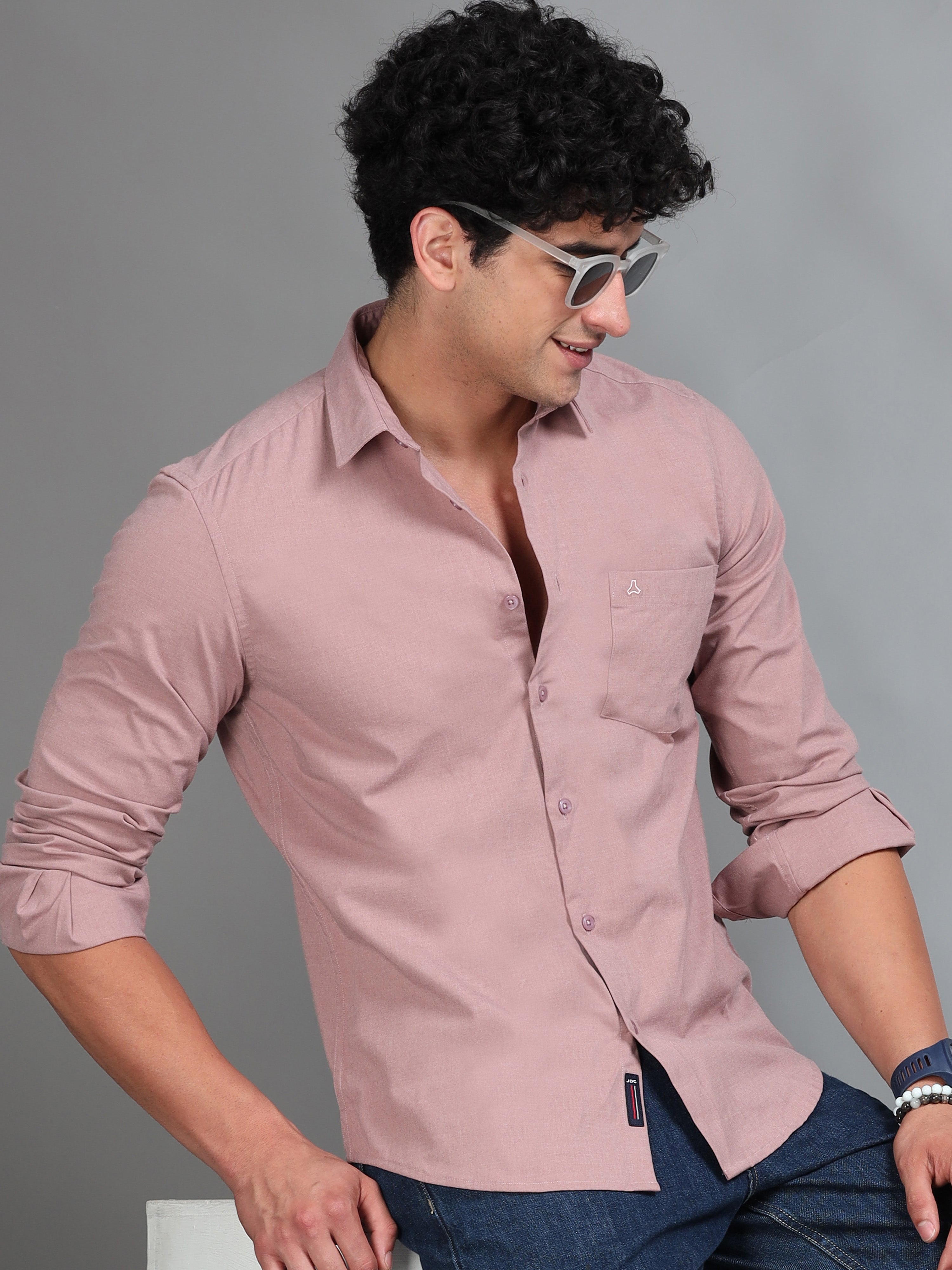 MEN'S LT.MAROON SOLID SLIM FIT SHIRT