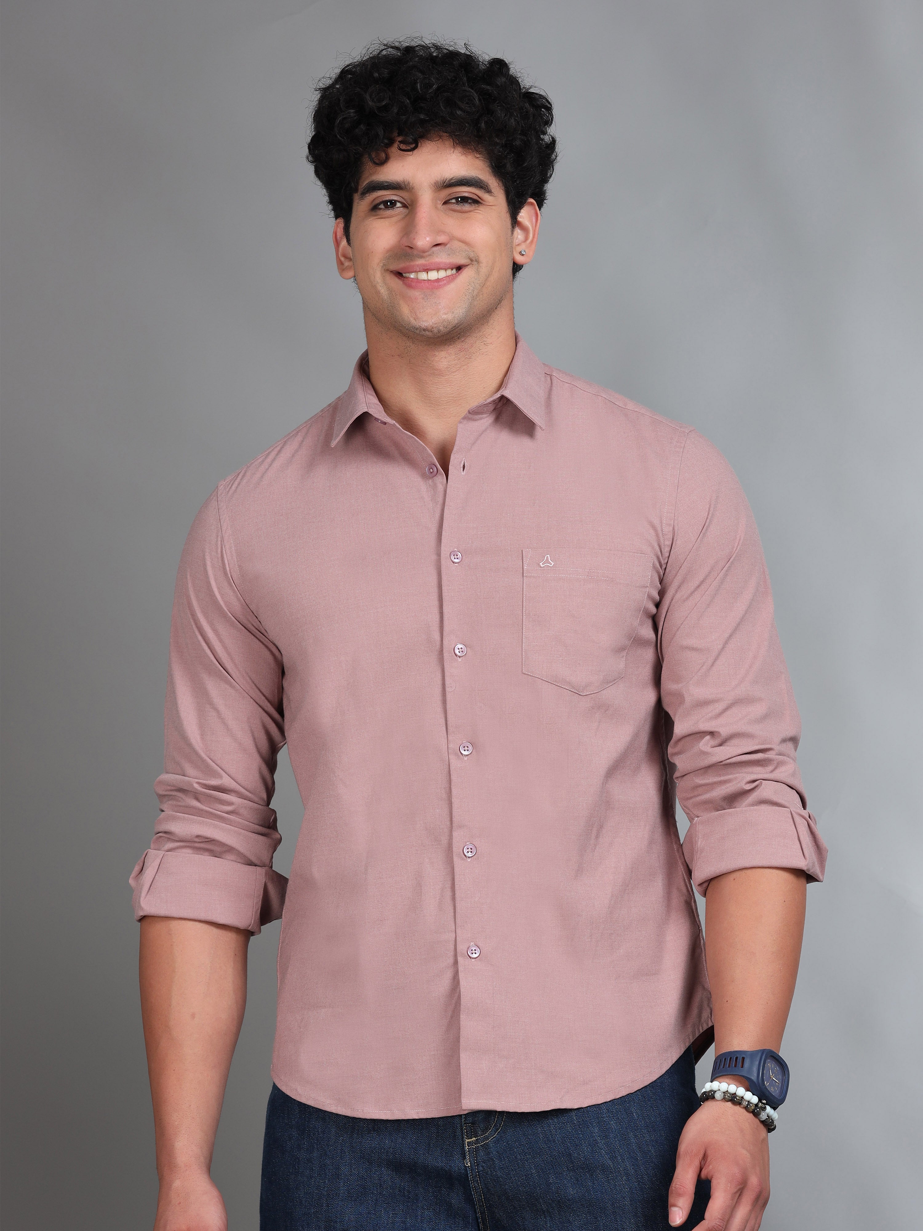MEN'S LT.MAROON SOLID SLIM FIT SHIRT