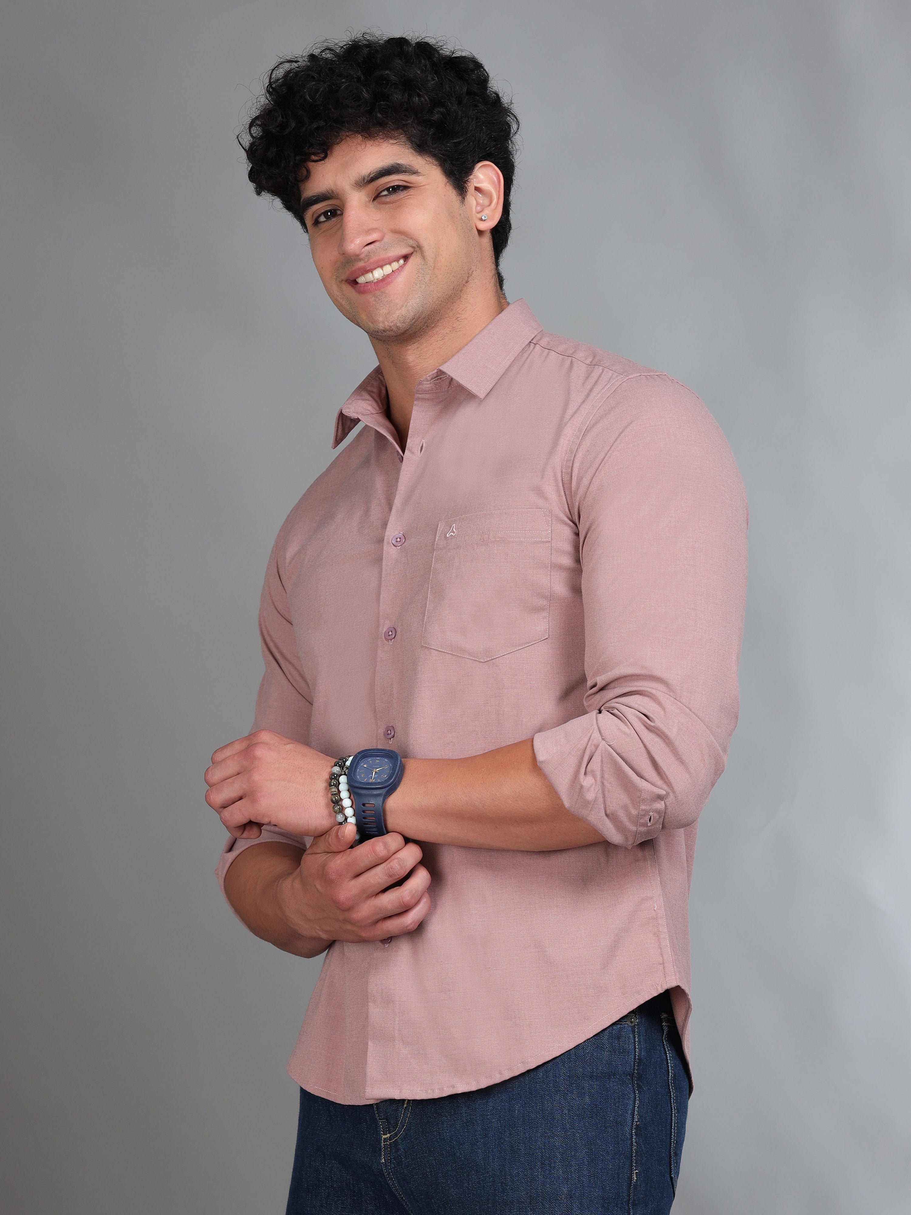 MEN'S LT.MAROON SOLID SLIM FIT SHIRT