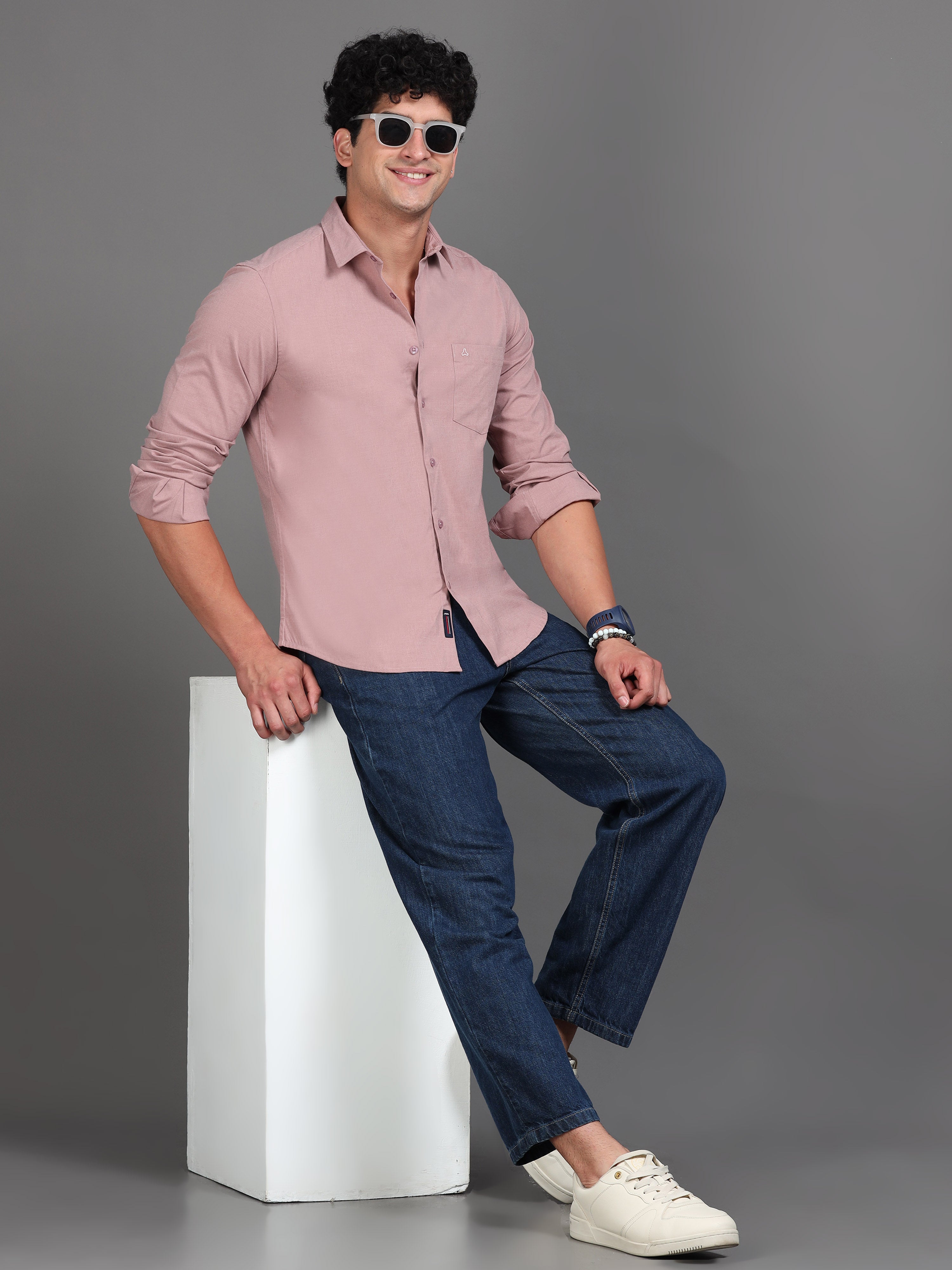 MEN'S LT.MAROON SOLID SLIM FIT SHIRT
