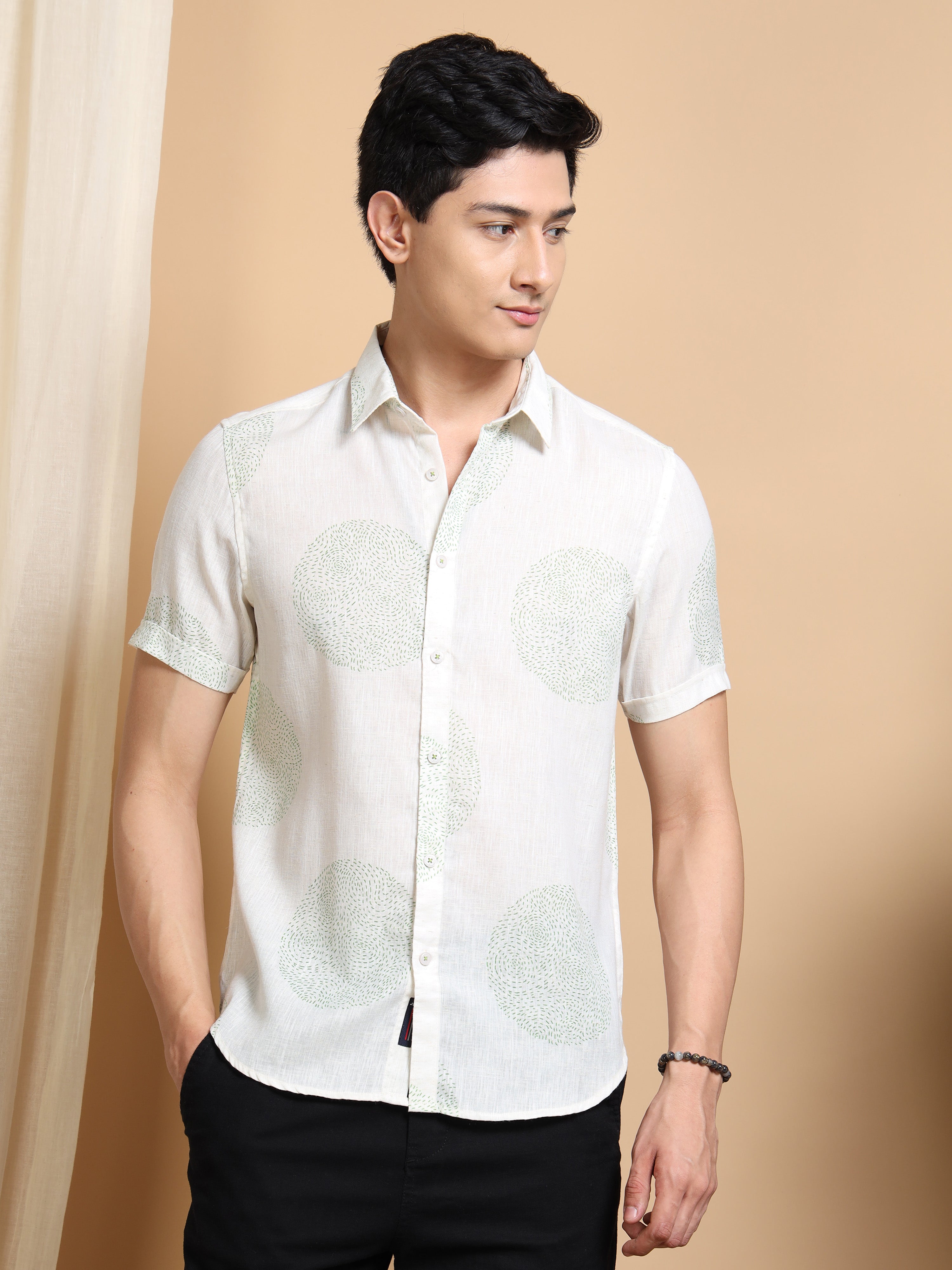 MEN'S PISTA GREEN PRINT SLIM FIT SHIRT