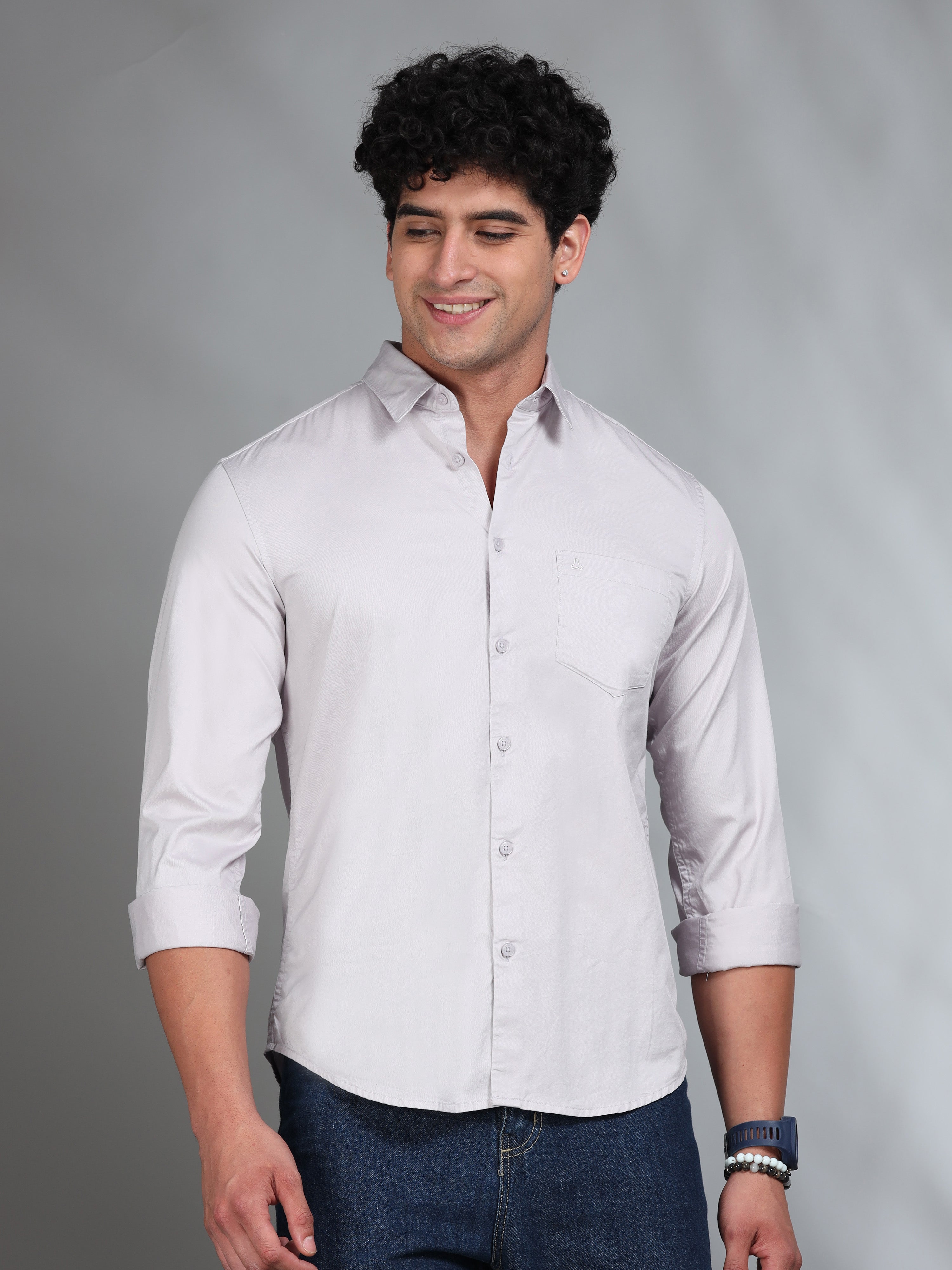 MEN'S LT.GREY SOLID SLIM FIT SHIRT
