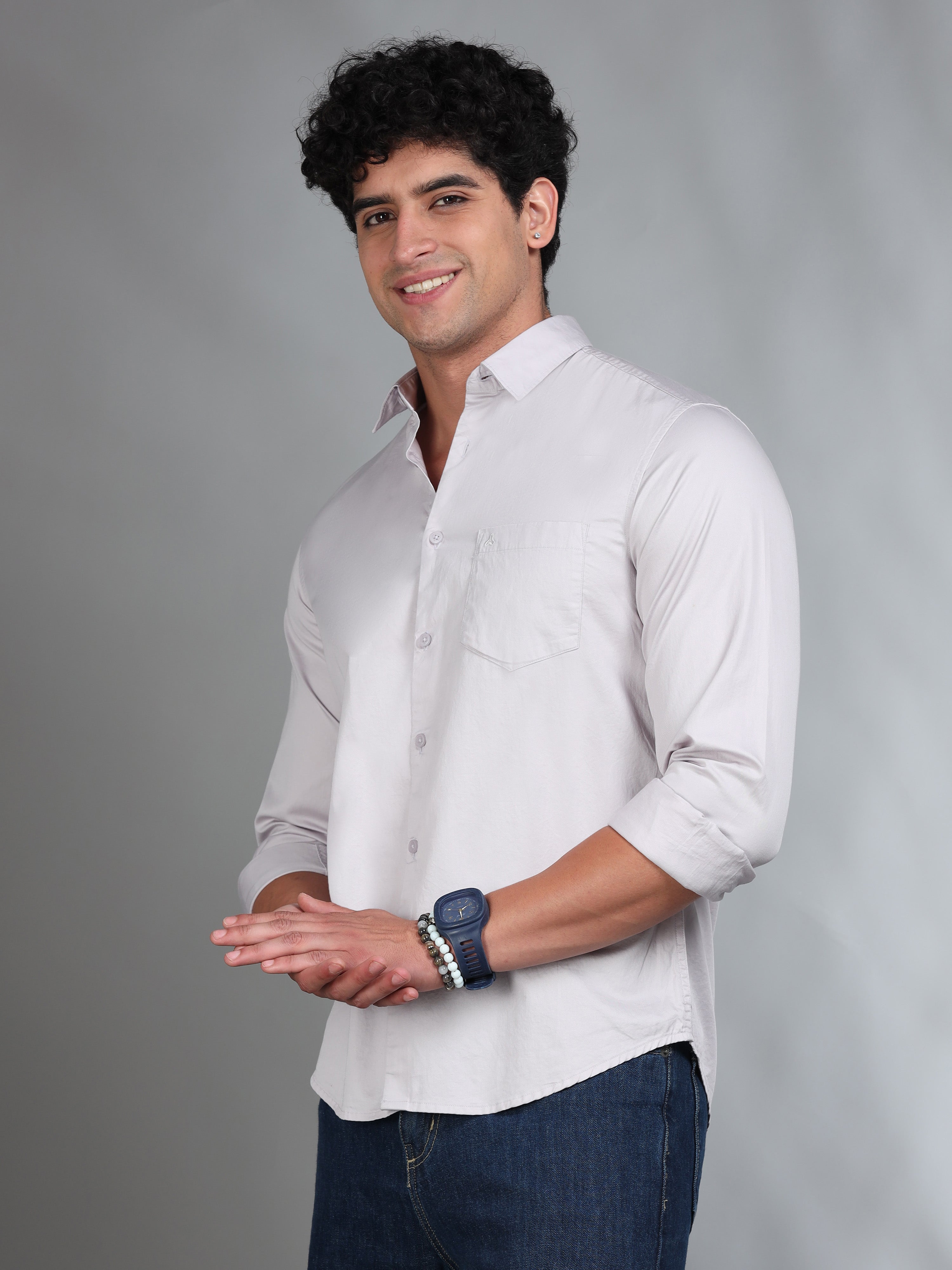 MEN'S LT.GREY SOLID SLIM FIT SHIRT