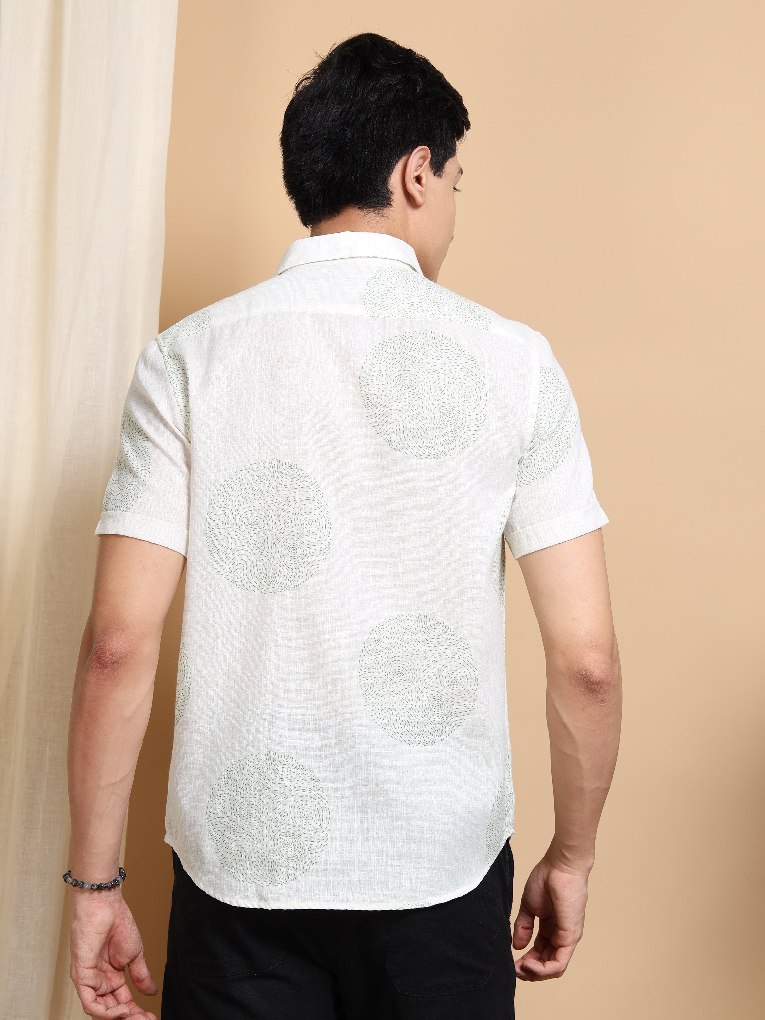 MEN'S PISTA GREEN PRINT SLIM FIT SHIRT