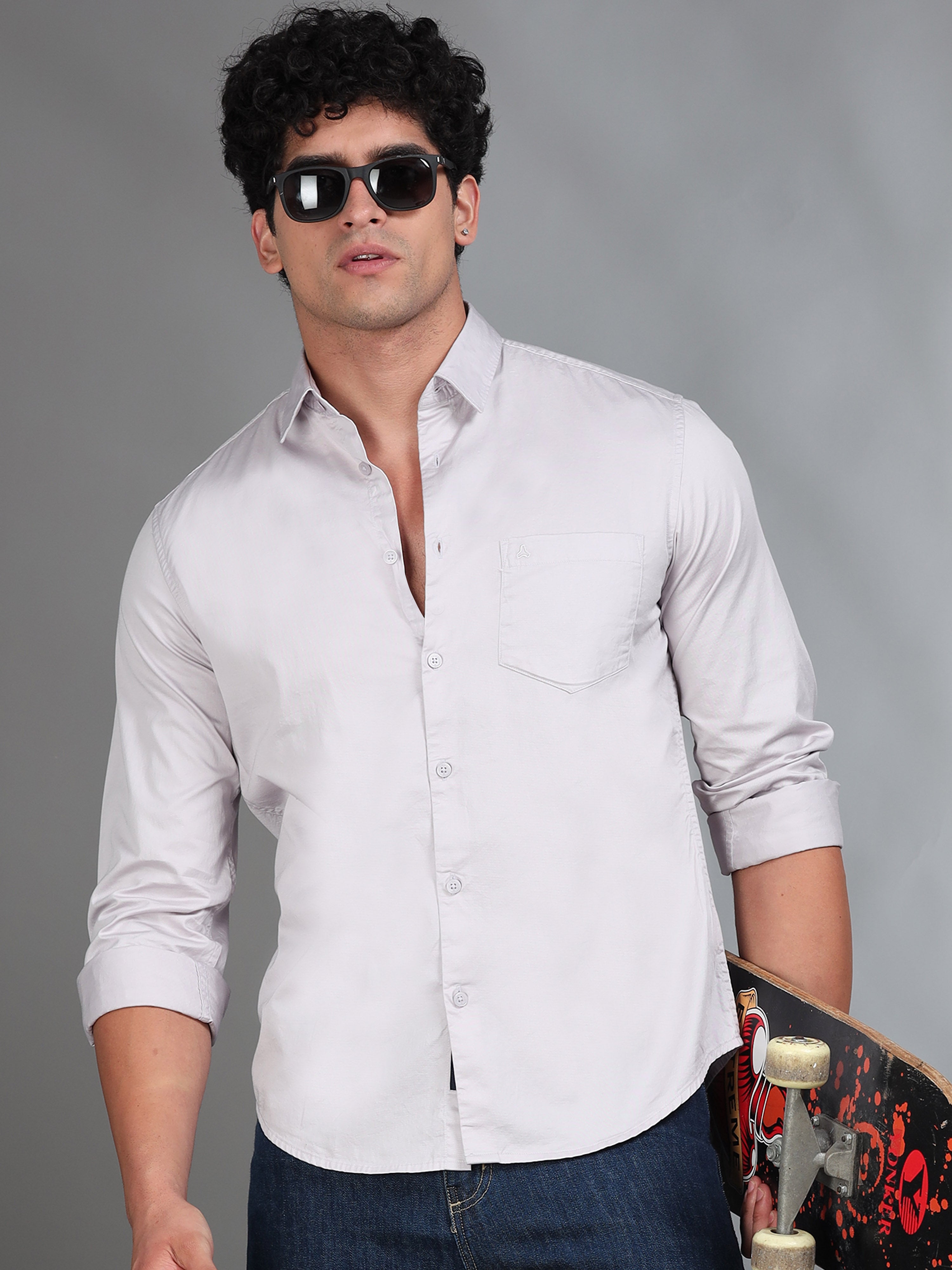 MEN'S LT.GREY SOLID SLIM FIT SHIRT