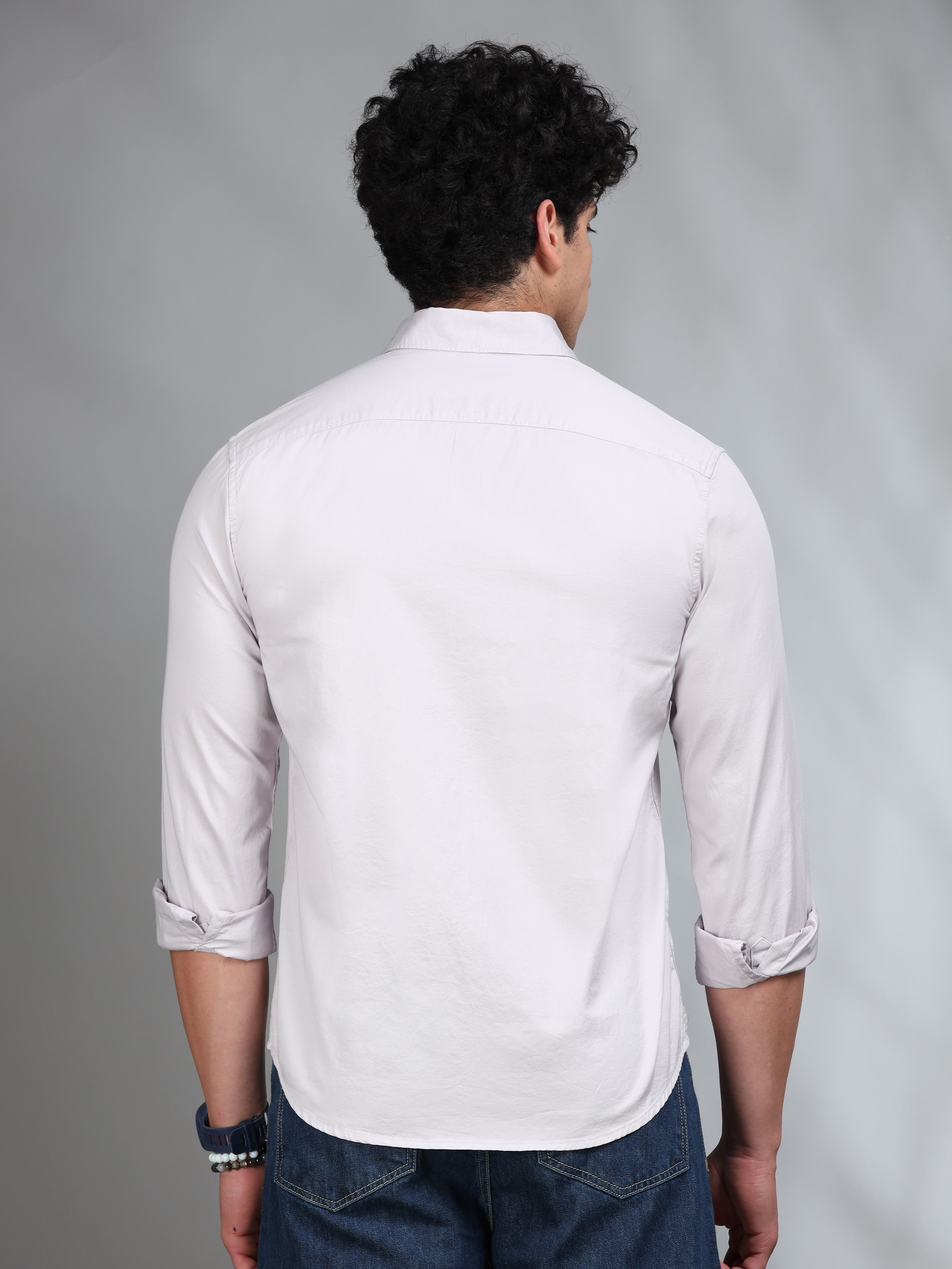MEN'S LT.GREY SOLID SLIM FIT SHIRT