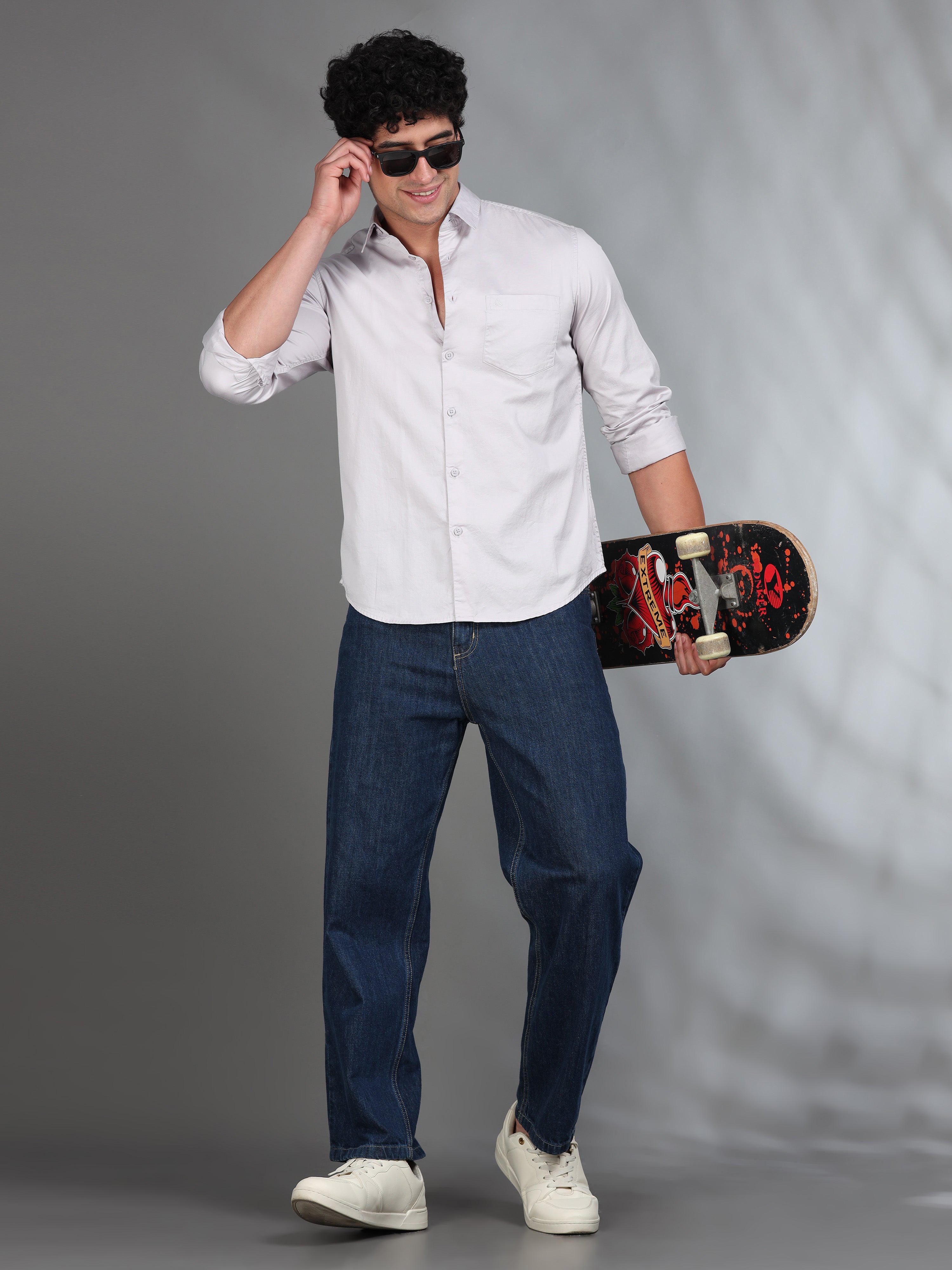 MEN'S LT.GREY SOLID SLIM FIT SHIRT