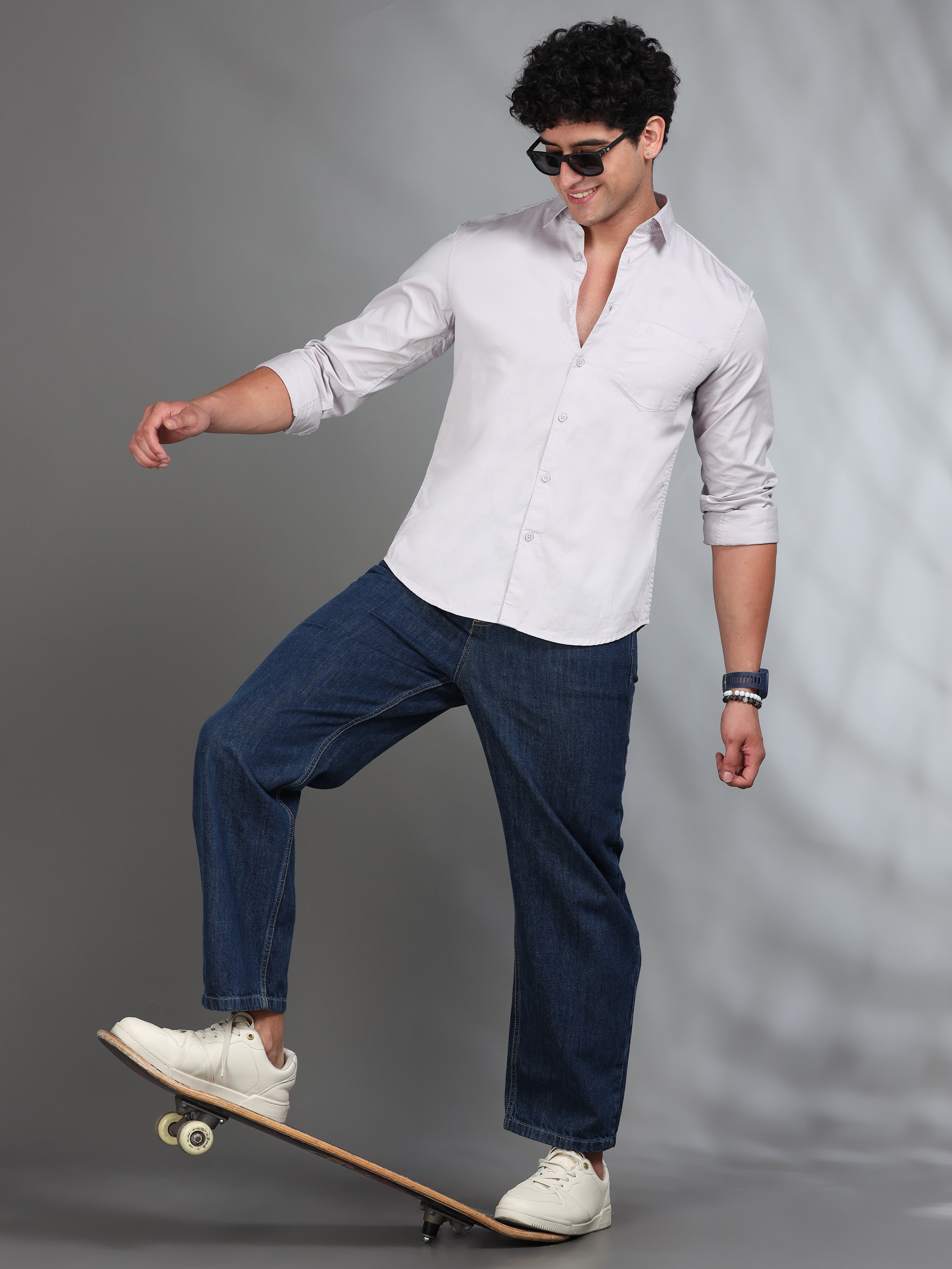 MEN'S LT.GREY SOLID SLIM FIT SHIRT