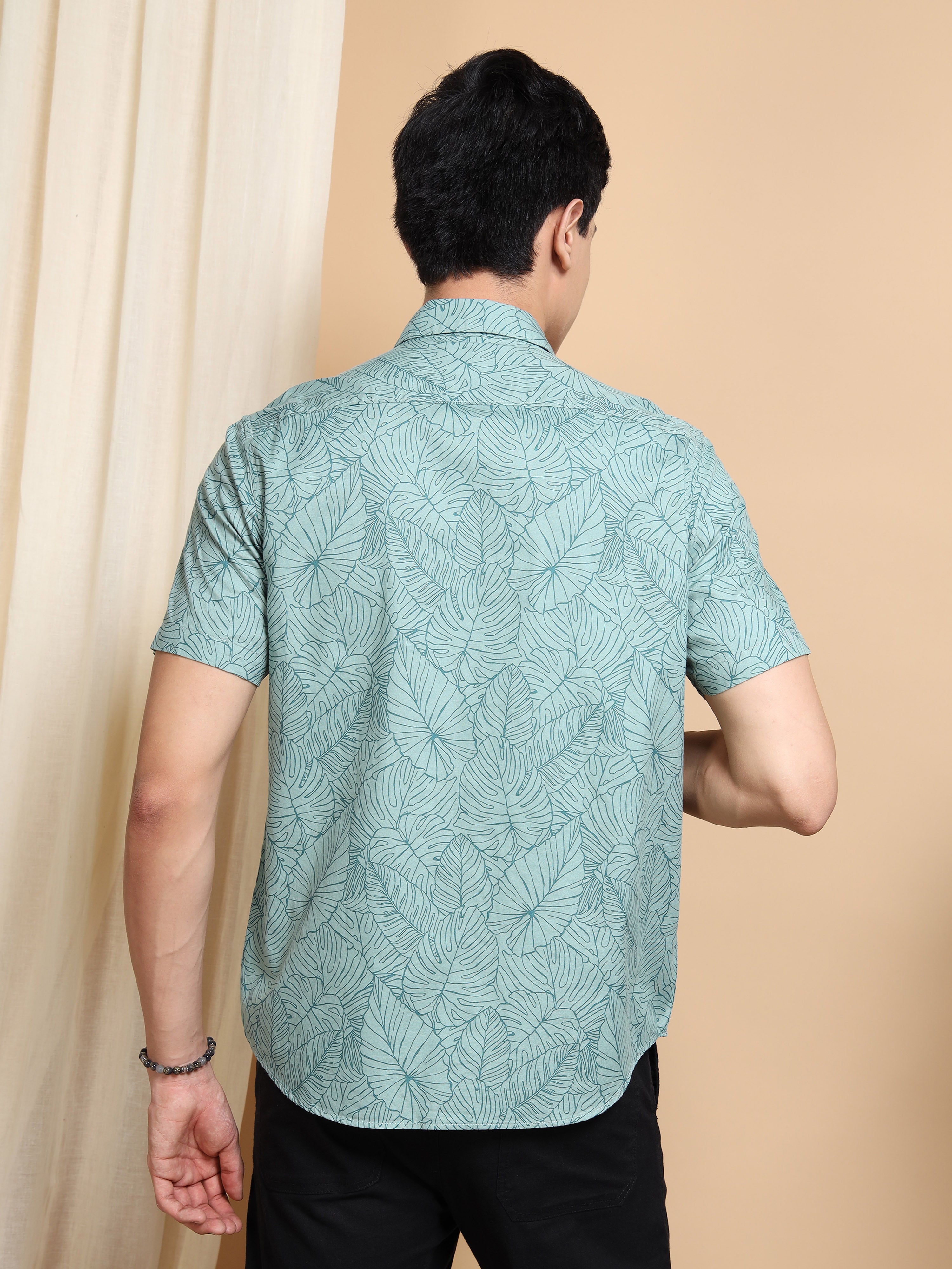 MEN'S GREEN PRINT SLIM FIT SHIRT