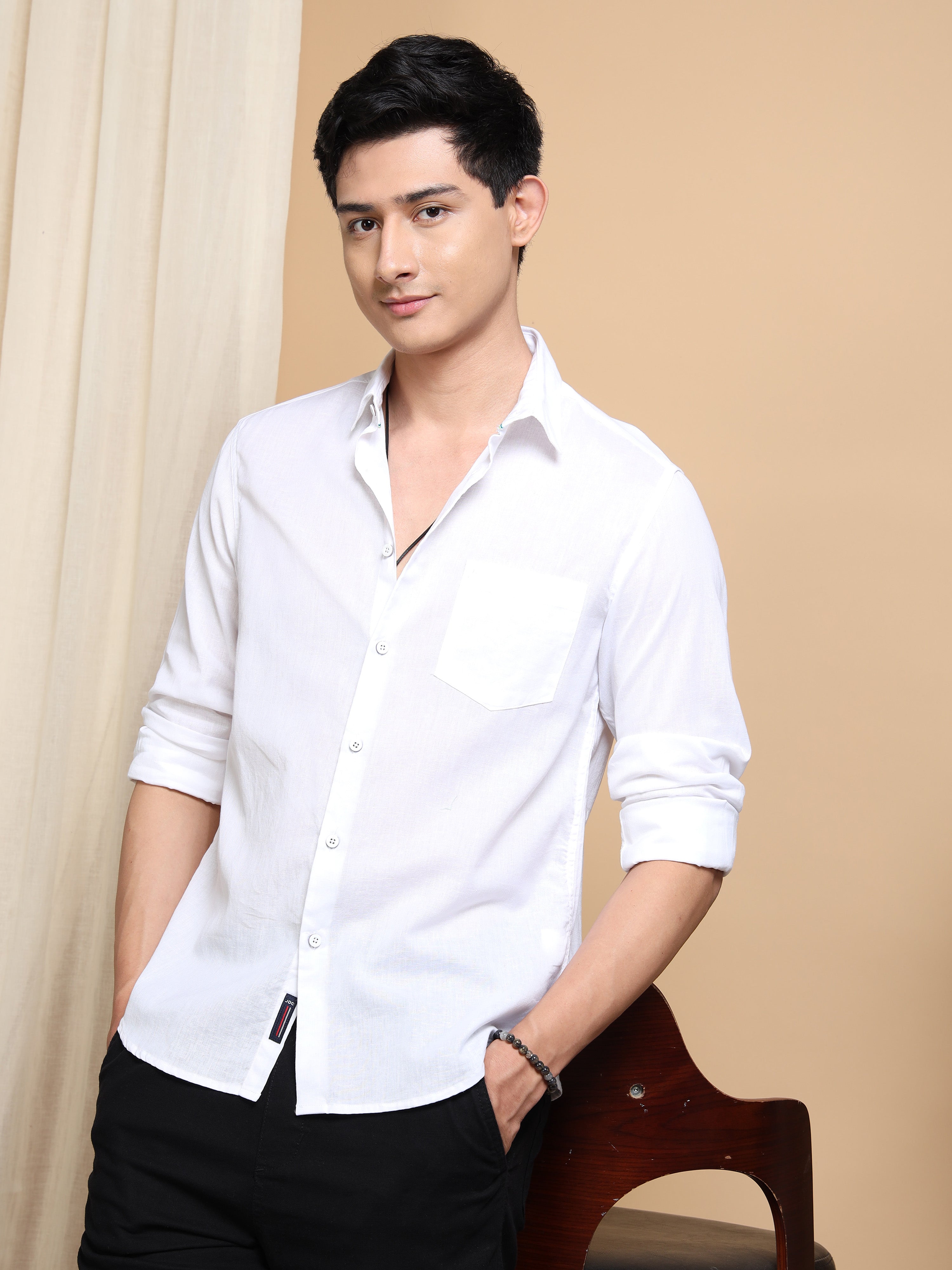 MEN'S WHITE SOLID SLIM FIT SHIRT