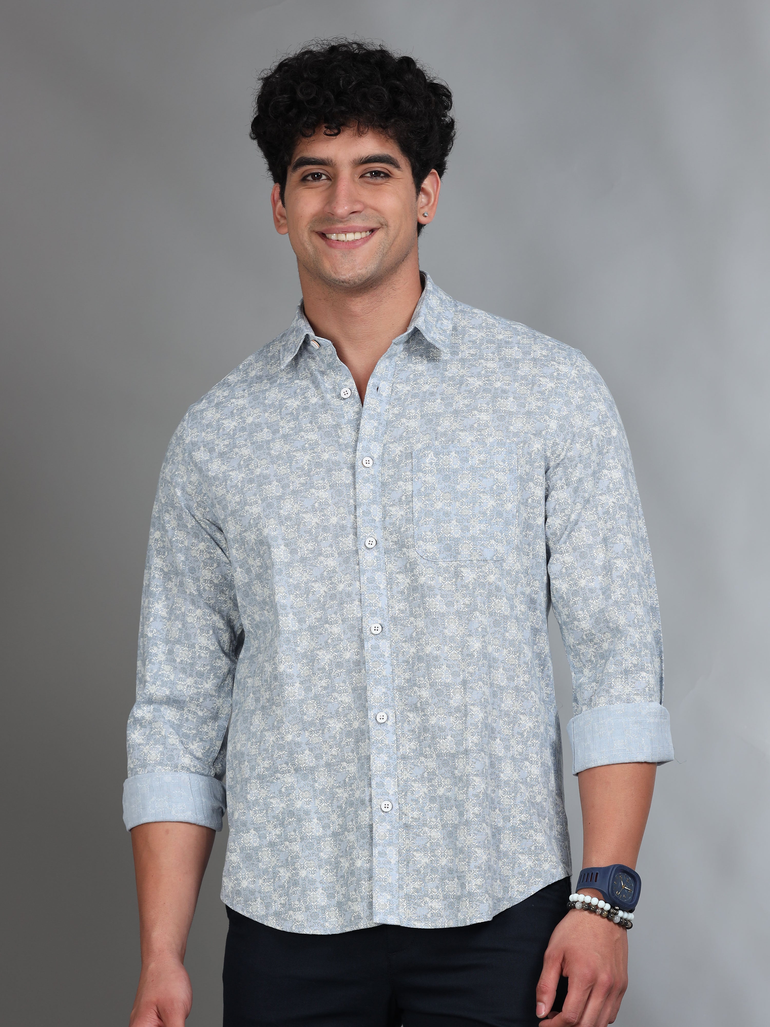 MEN'S LT.LAVENDER  PRINT SLIM FIT SHIRT