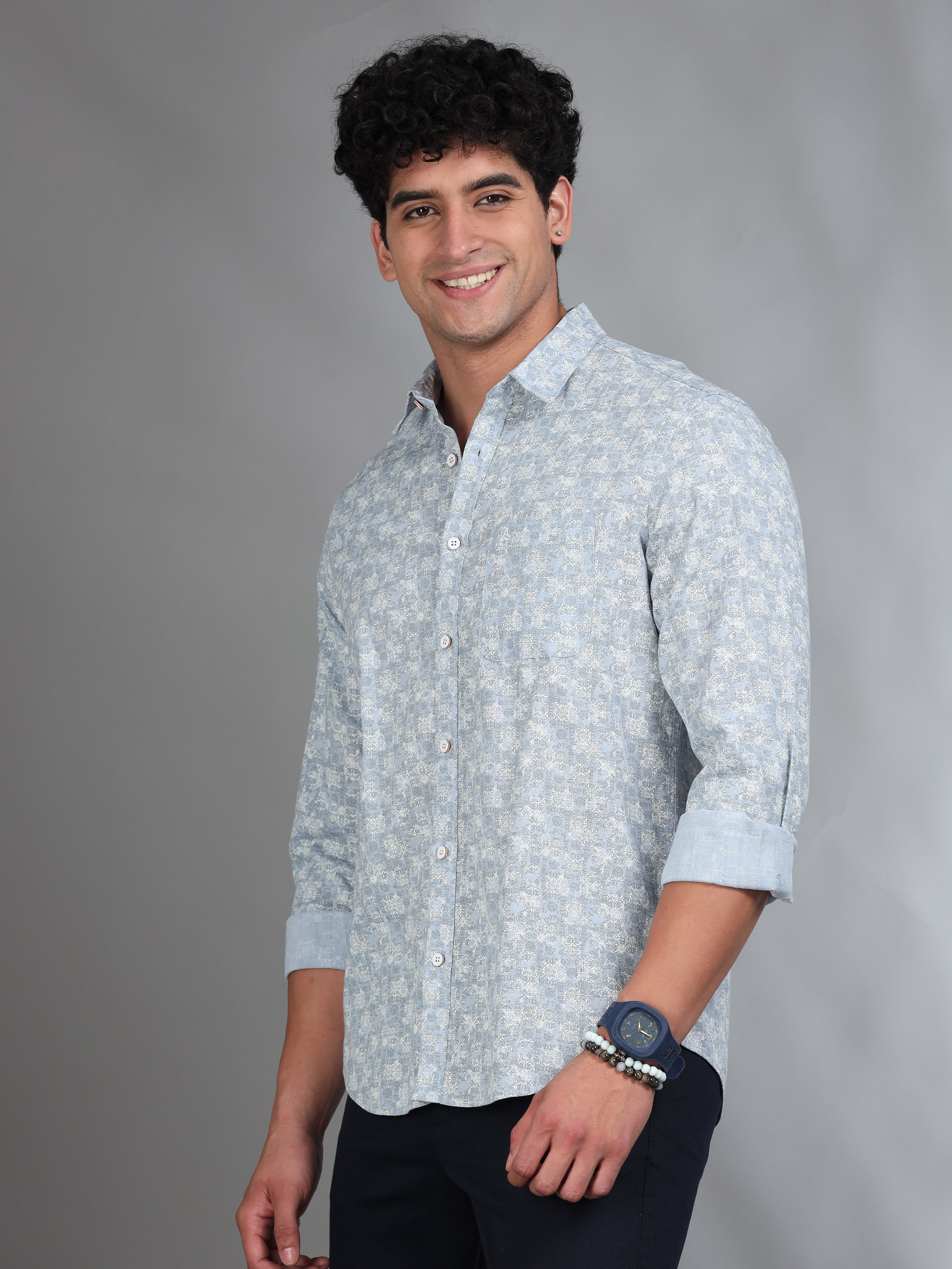 MEN'S LT.LAVENDER  PRINT SLIM FIT SHIRT