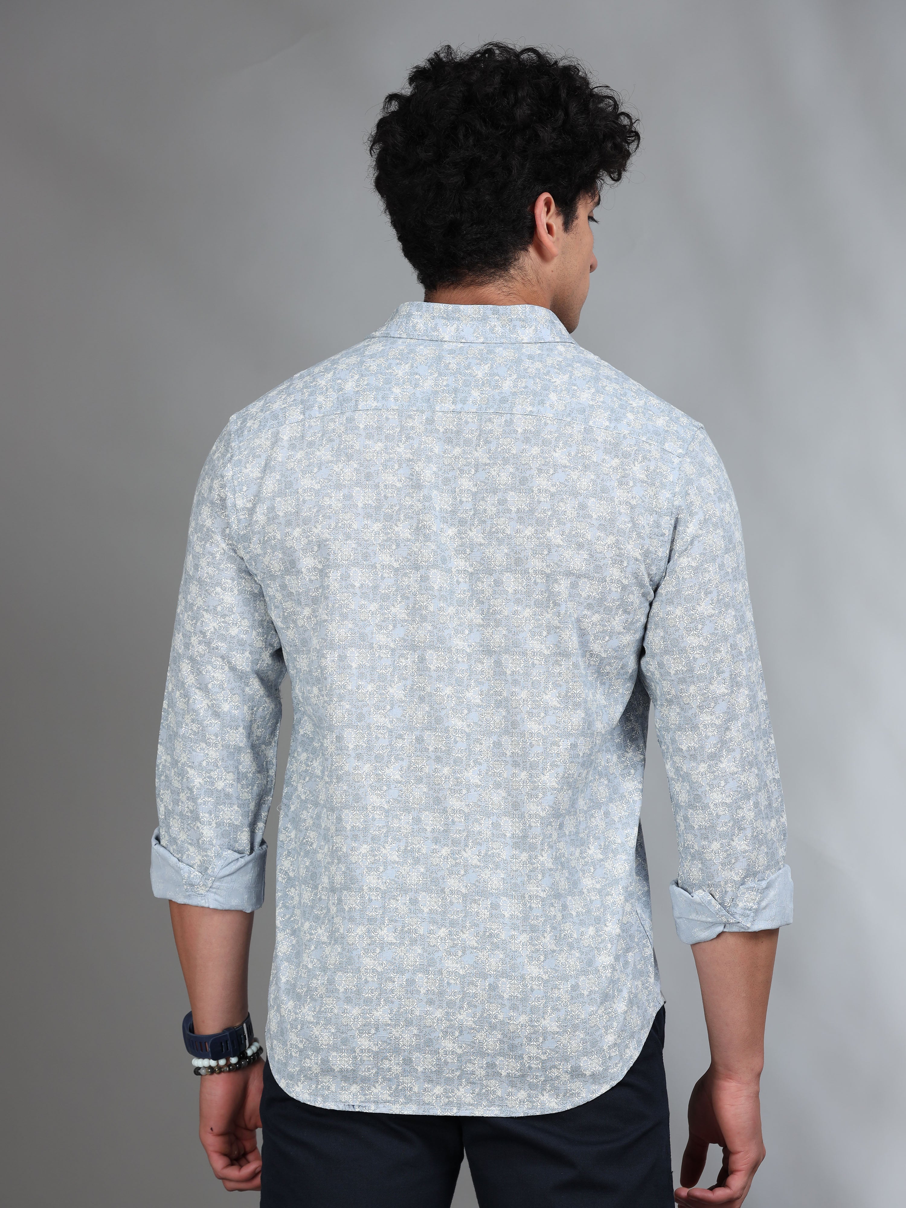 MEN'S LT.LAVENDER  PRINT SLIM FIT SHIRT