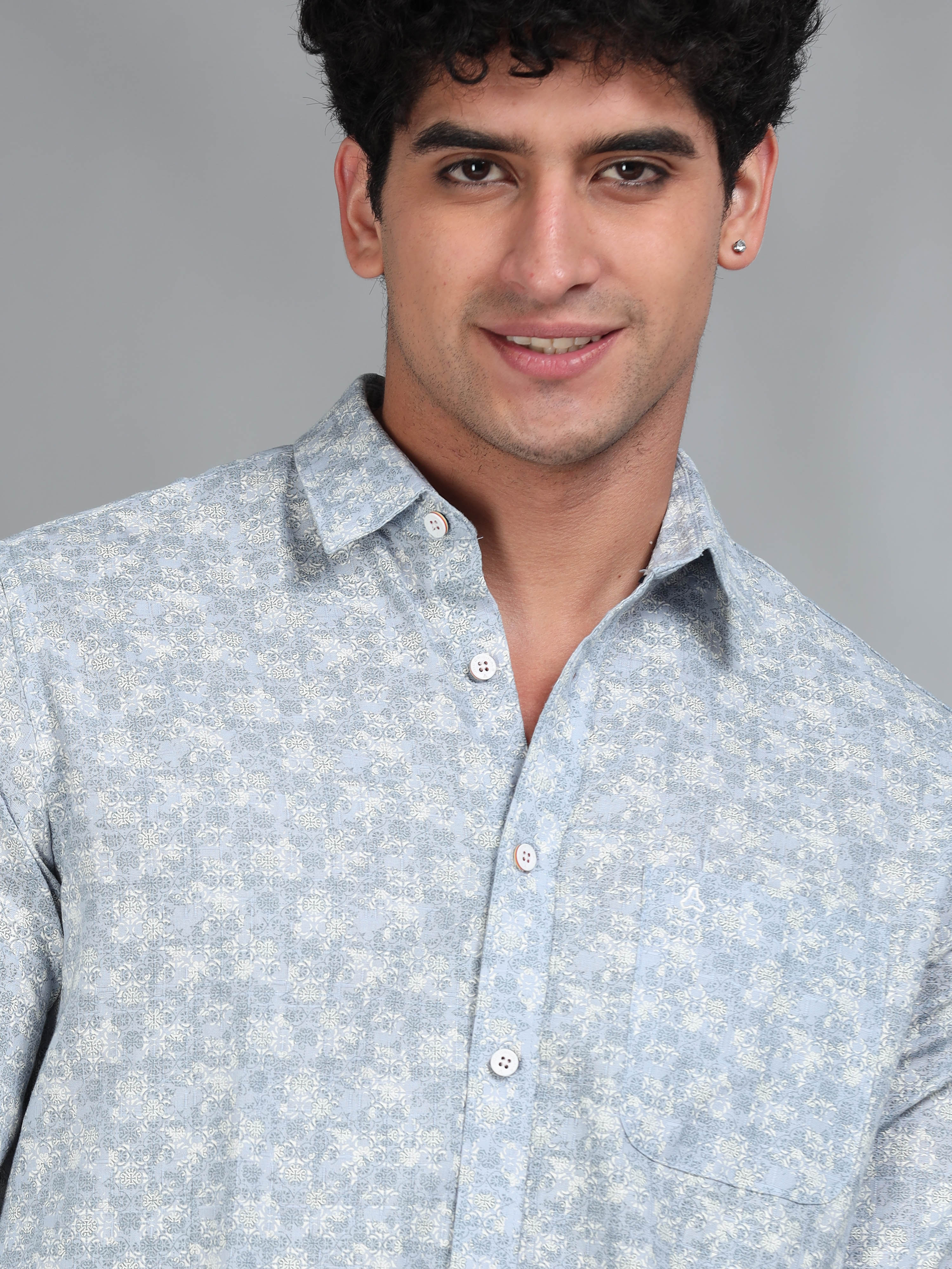 MEN'S LT.LAVENDER  PRINT SLIM FIT SHIRT