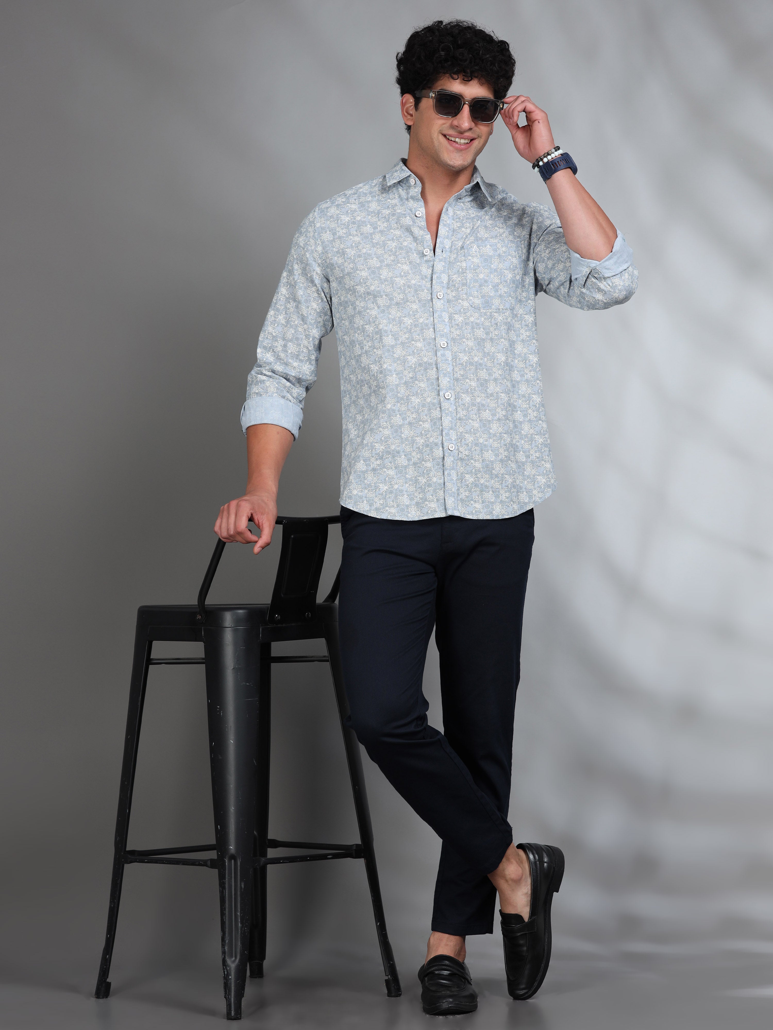 MEN'S LT.LAVENDER  PRINT SLIM FIT SHIRT