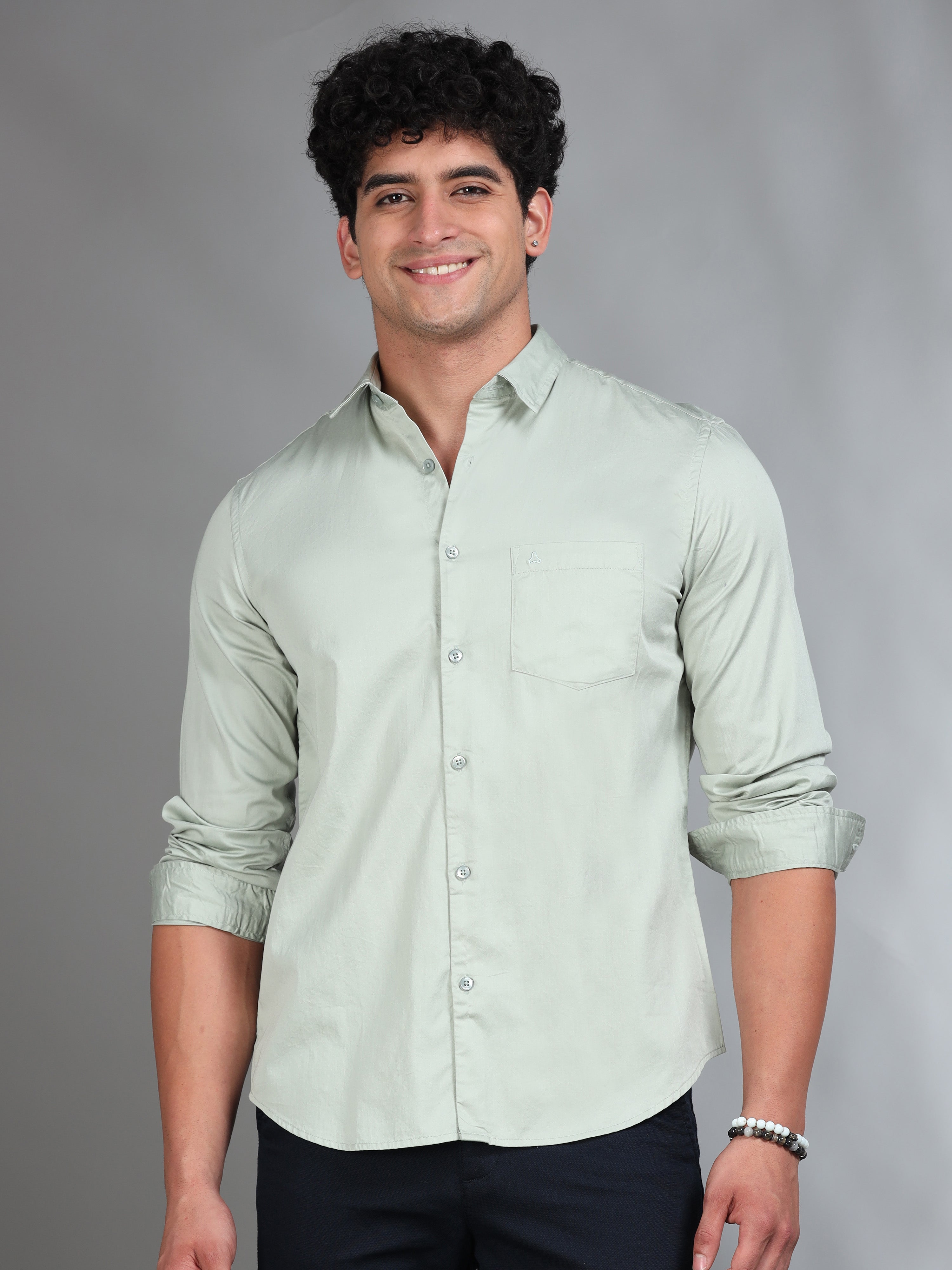 MEN'S LT.GREEN SOLID SLIM FIT SHIRT