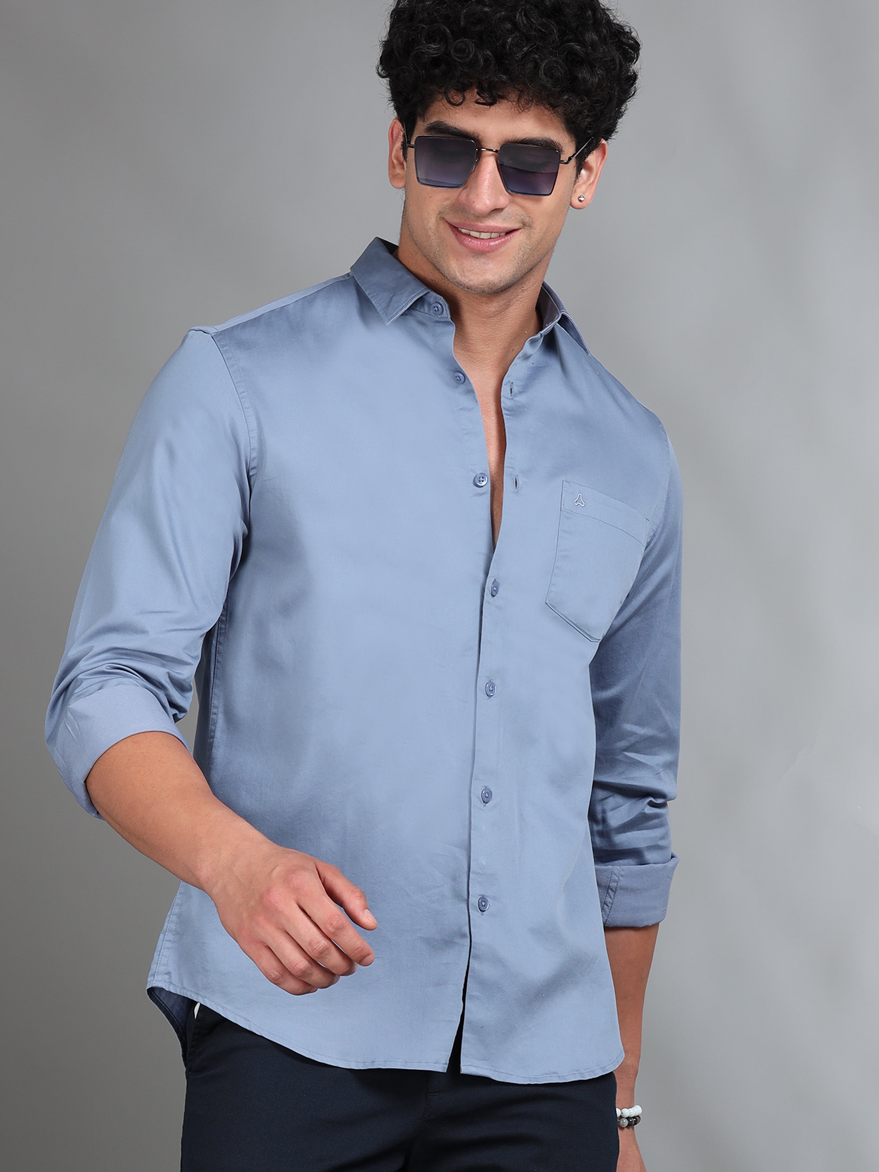MEN'S SLATE BLUE SOLID SLIM FIT SHIRT