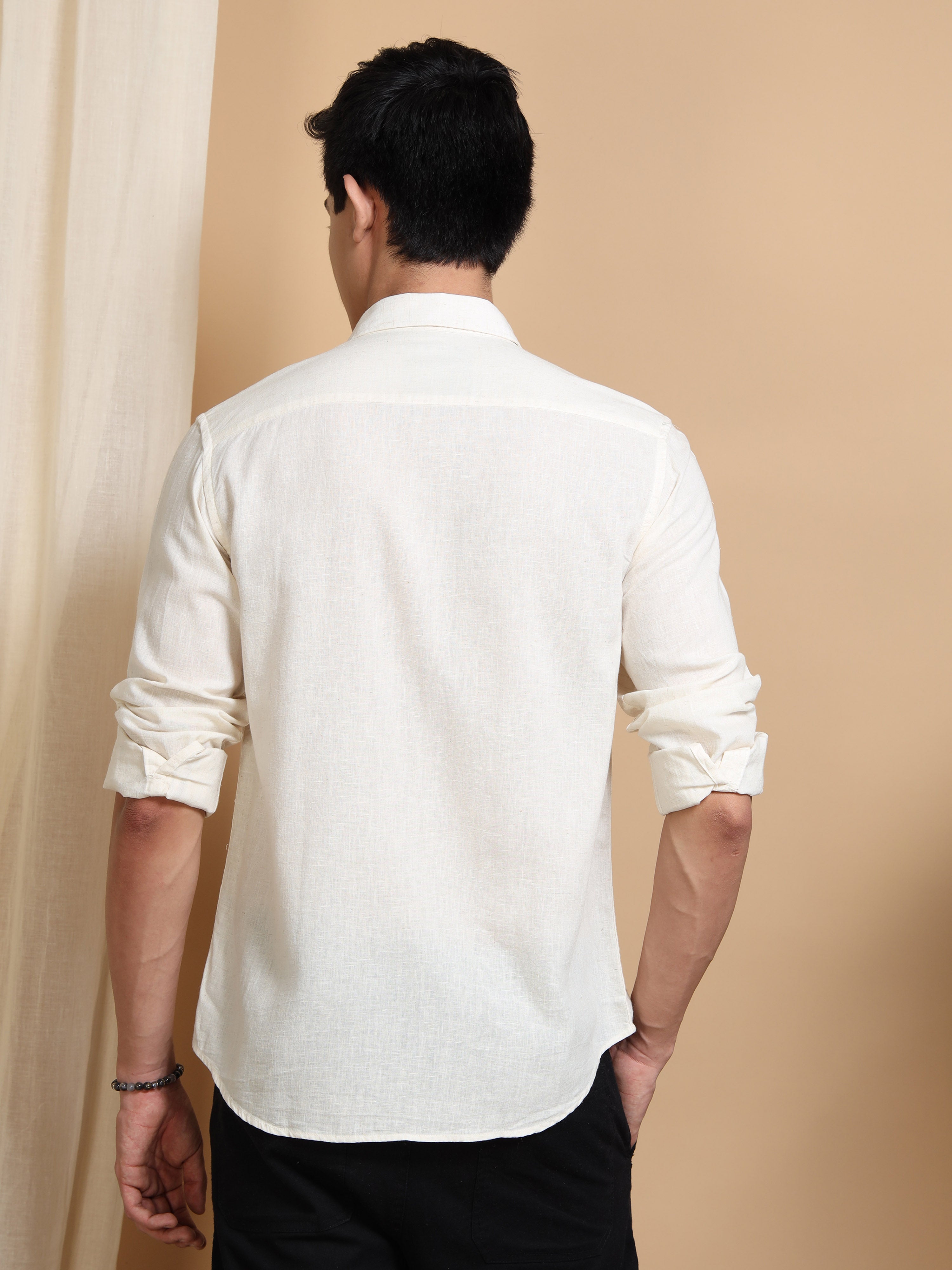MEN'S NATURAL SOLID SLIM FIT LINEN SHIRT