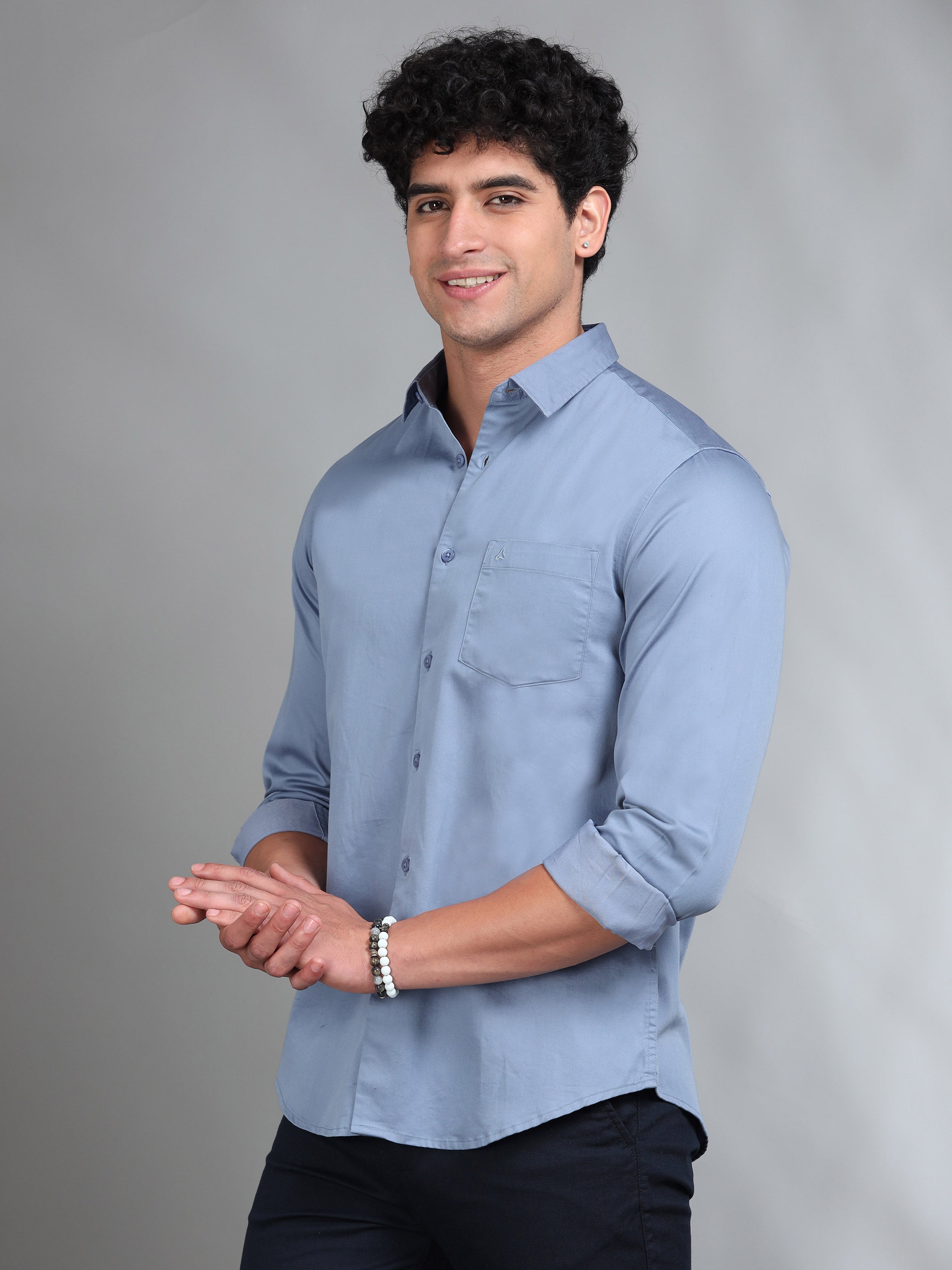 MEN'S SLATE BLUE SOLID SLIM FIT SHIRT