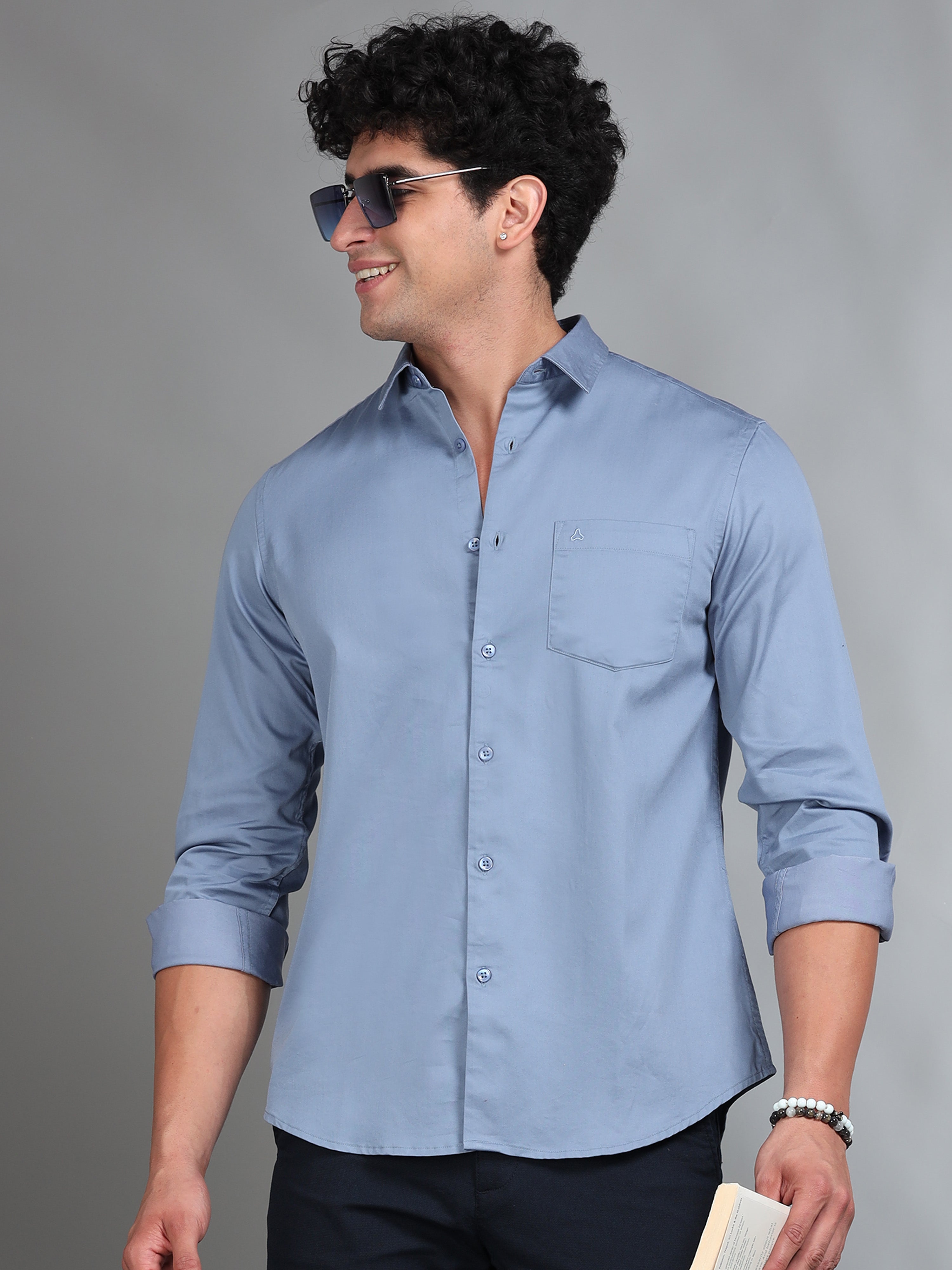 MEN'S SLATE BLUE SOLID SLIM FIT SHIRT
