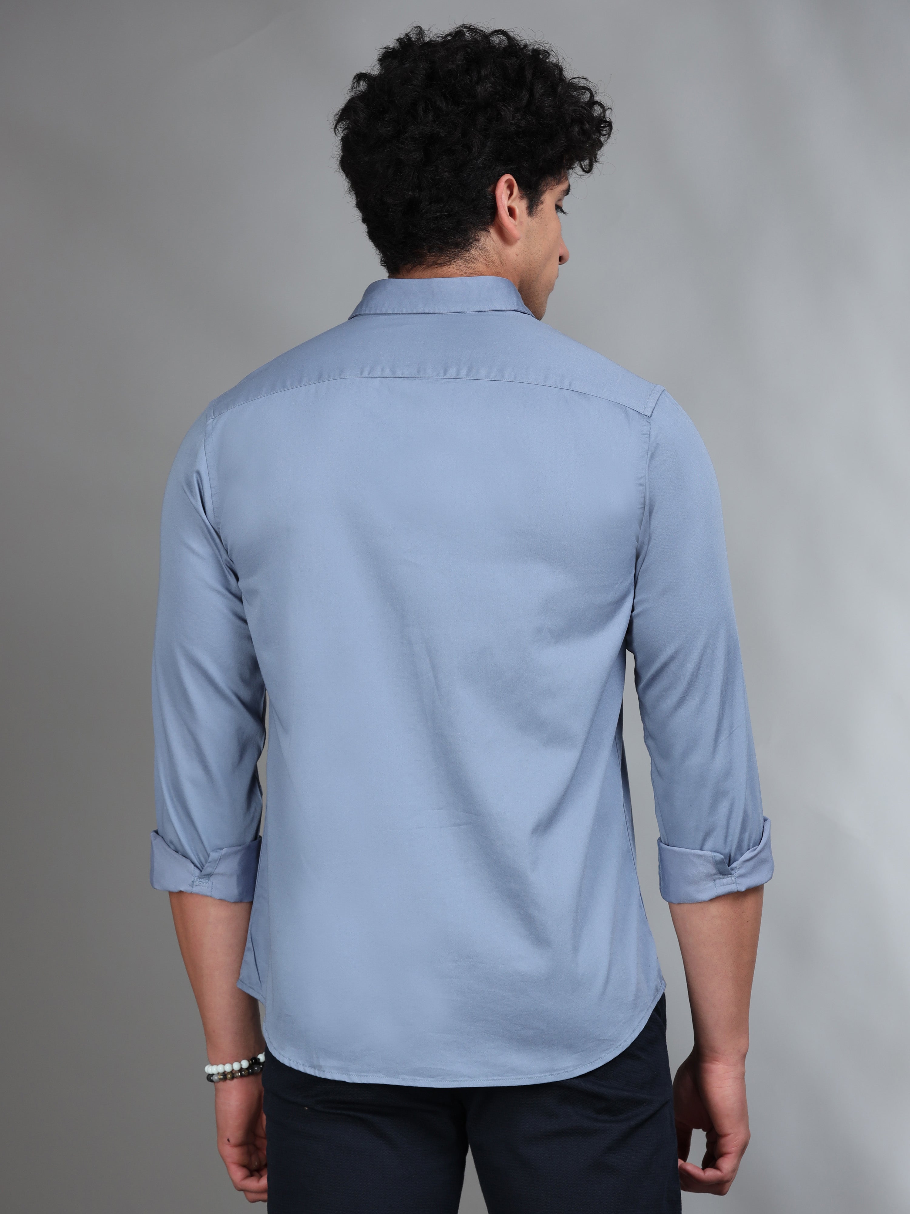 MEN'S SLATE BLUE SOLID SLIM FIT SHIRT