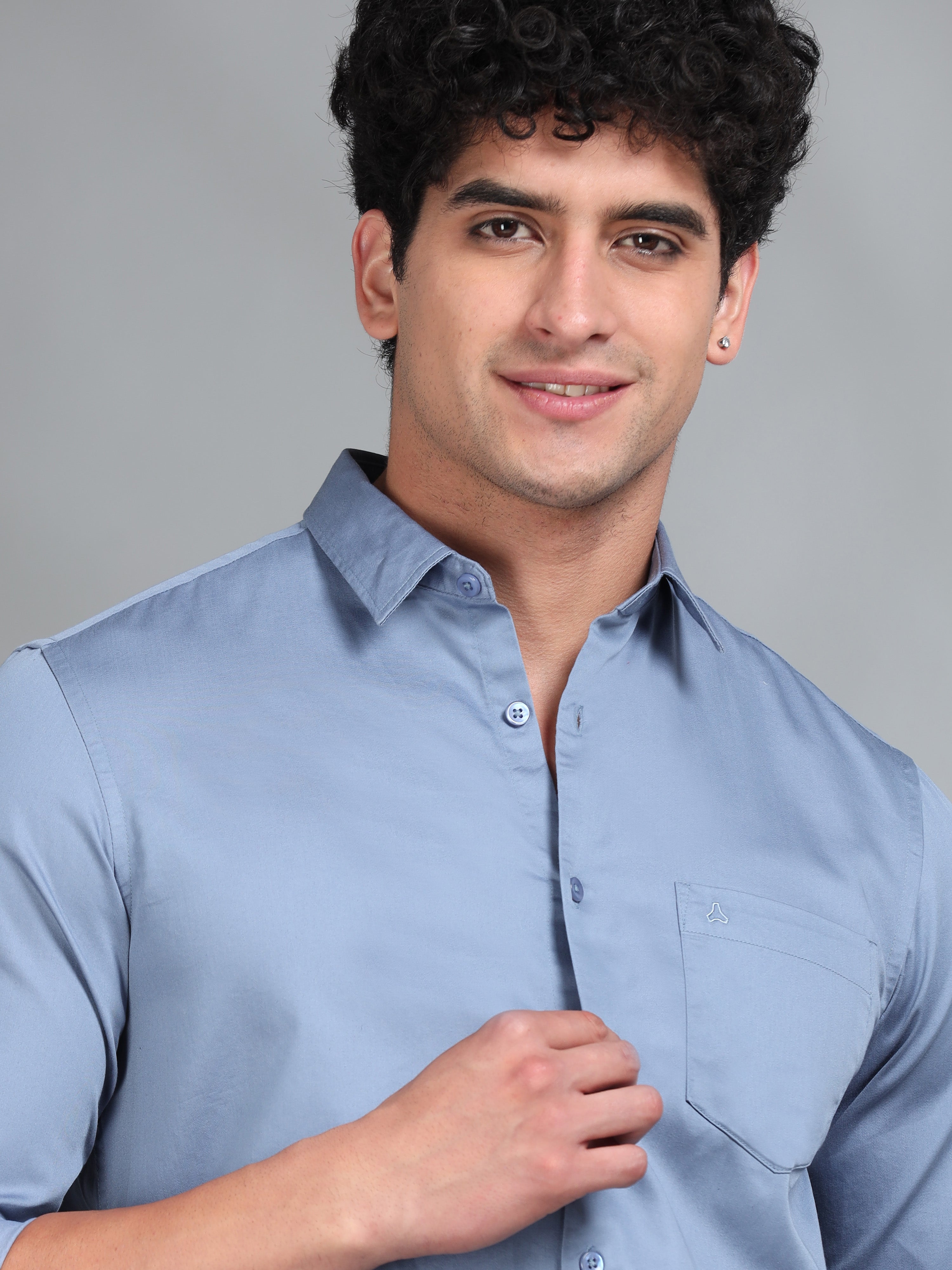 MEN'S SLATE BLUE SOLID SLIM FIT SHIRT