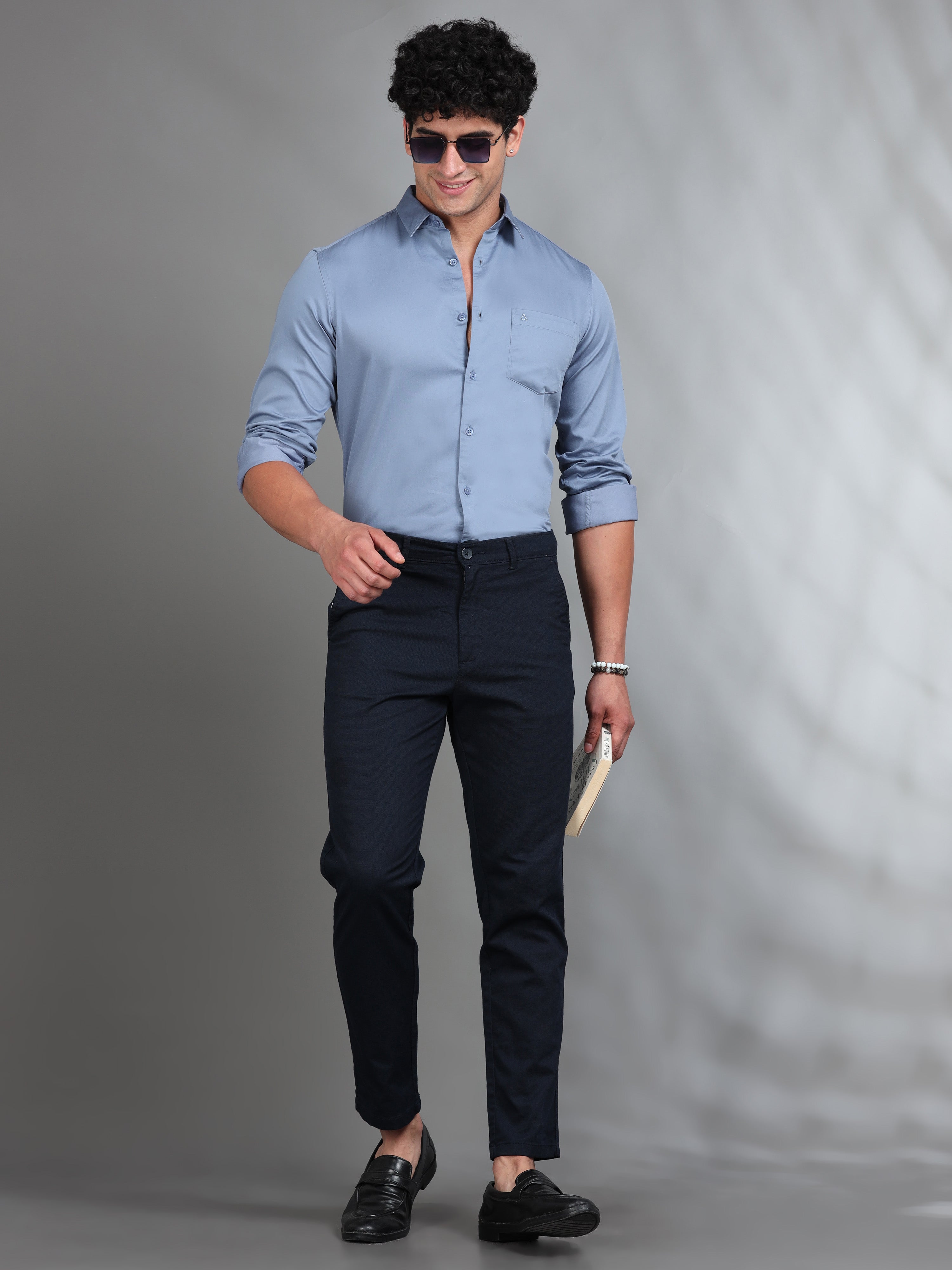MEN'S SLATE BLUE SOLID SLIM FIT SHIRT