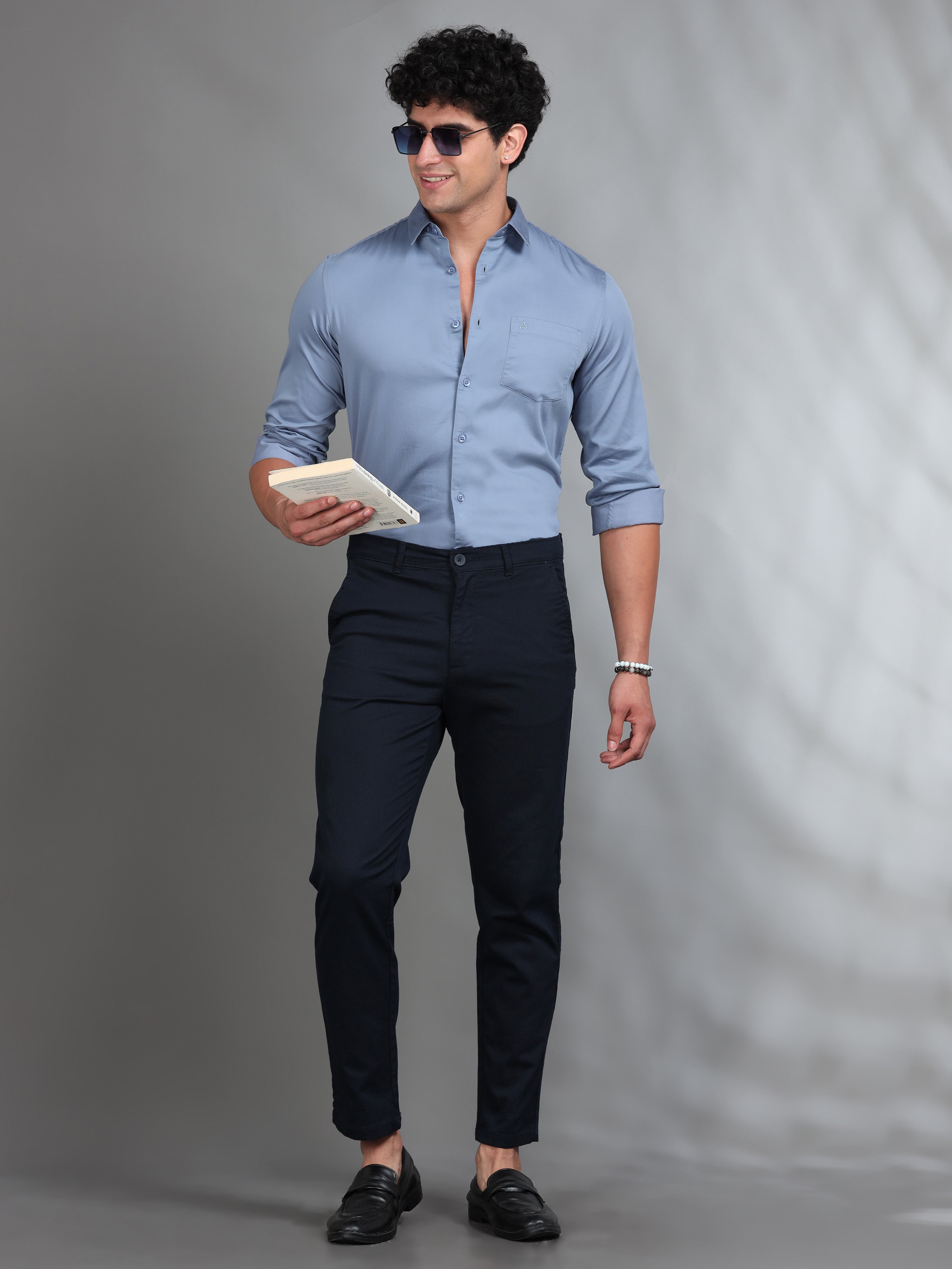 MEN'S SLATE BLUE SOLID SLIM FIT SHIRT