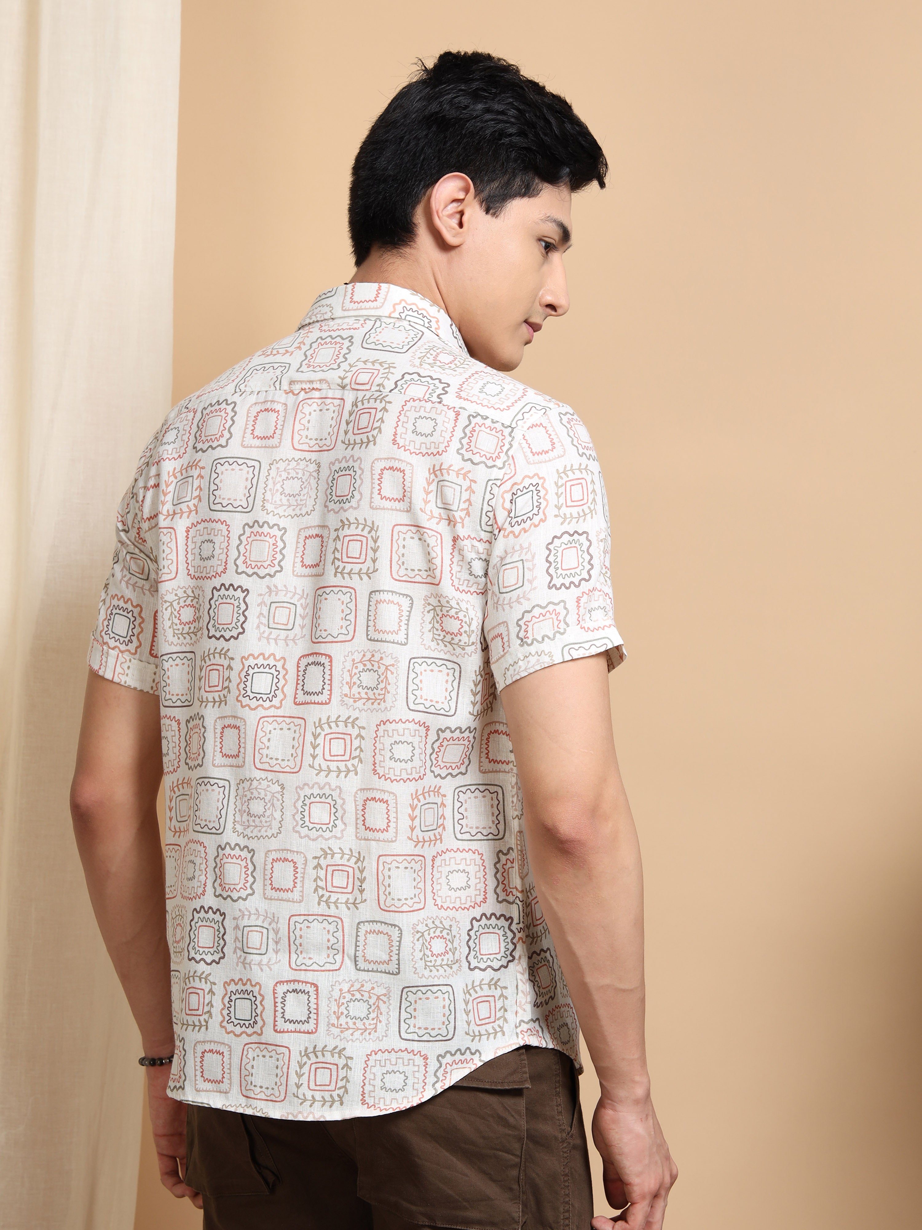 MEN'S DK.ORANGE PRINT SLIM FIT SHIRT