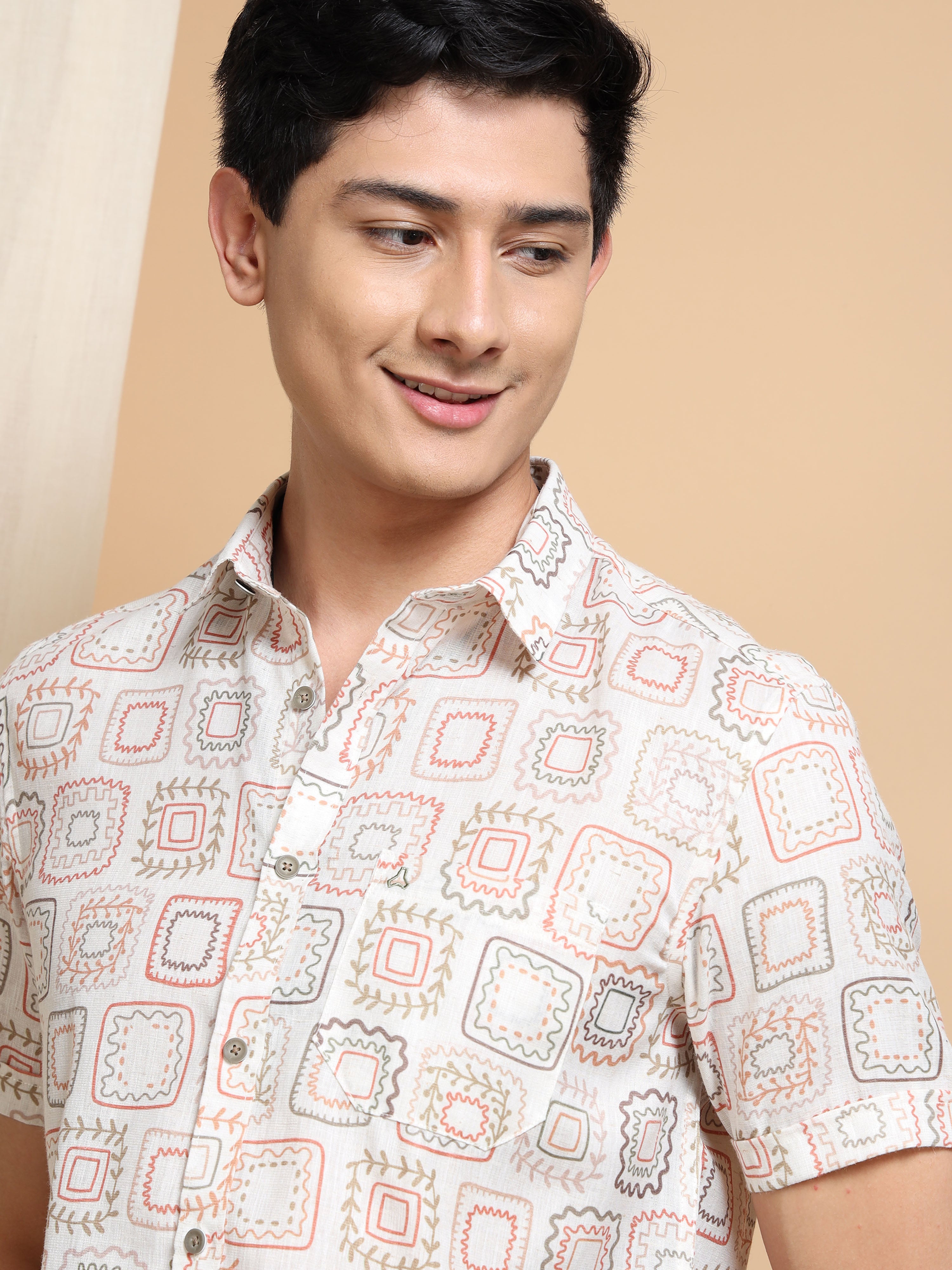 MEN'S DK.ORANGE PRINT SLIM FIT SHIRT