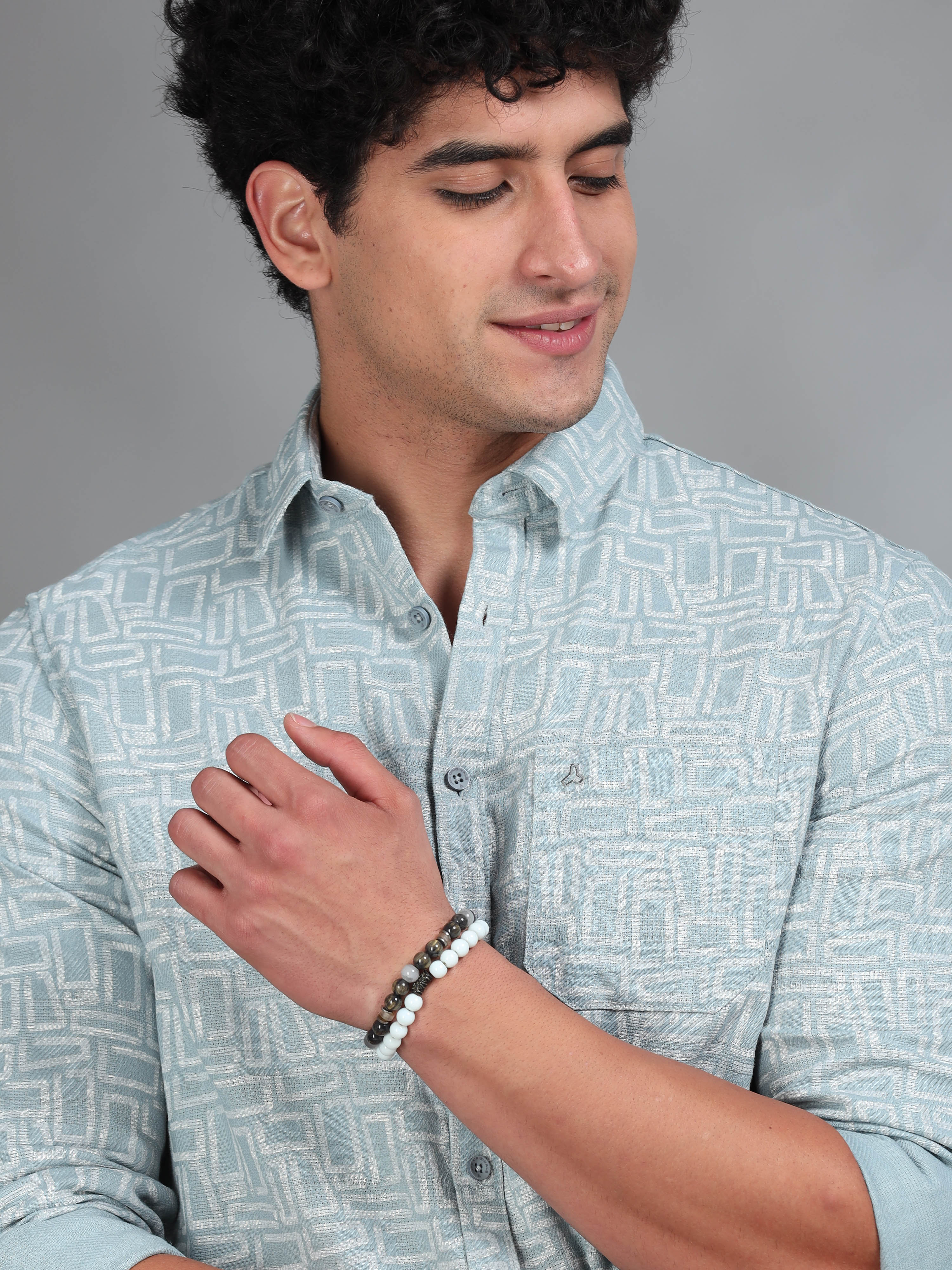 MEN'S WHITE PRINT SLIM FIT SHIRT