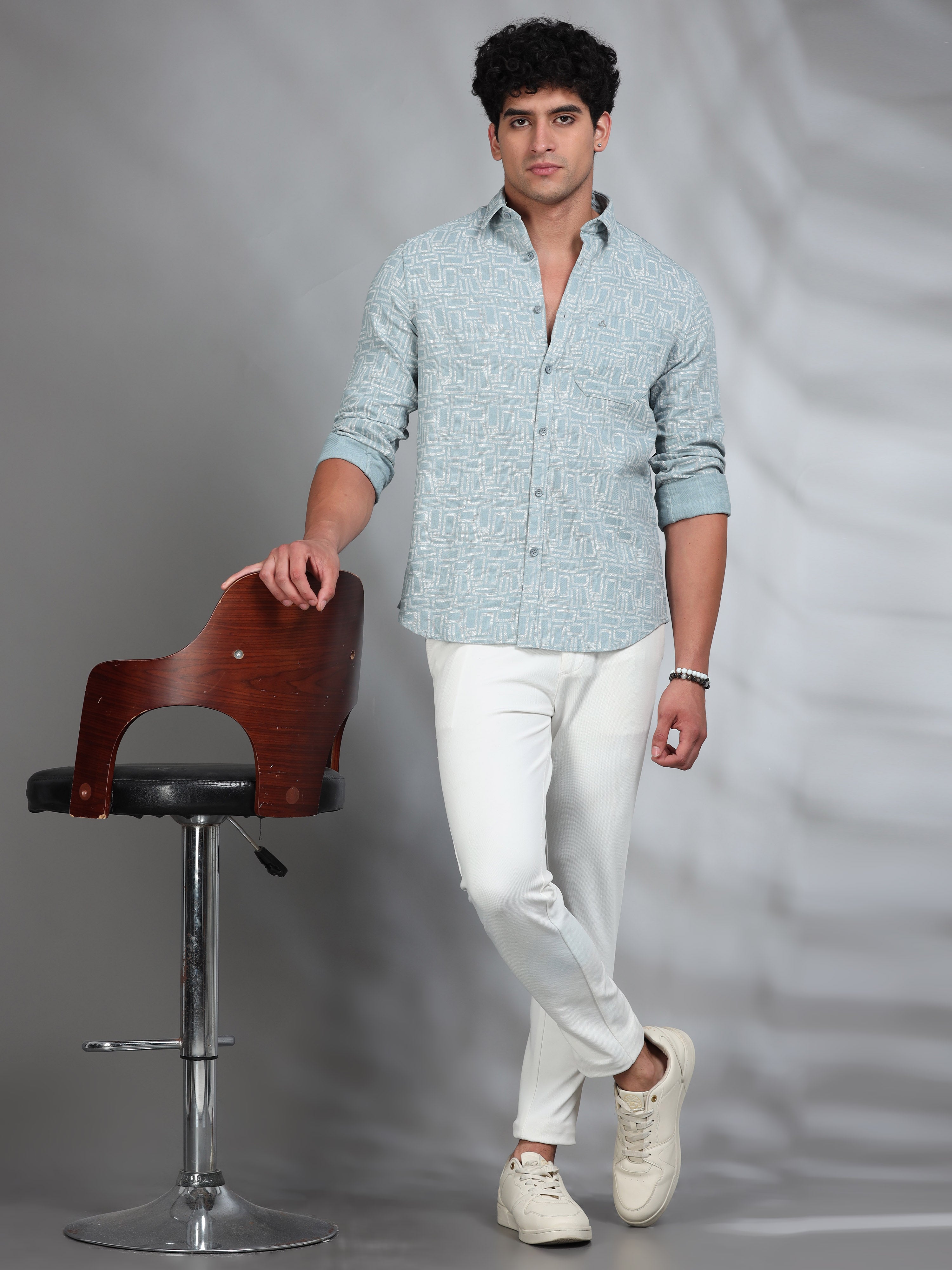 MEN'S WHITE PRINT SLIM FIT SHIRT