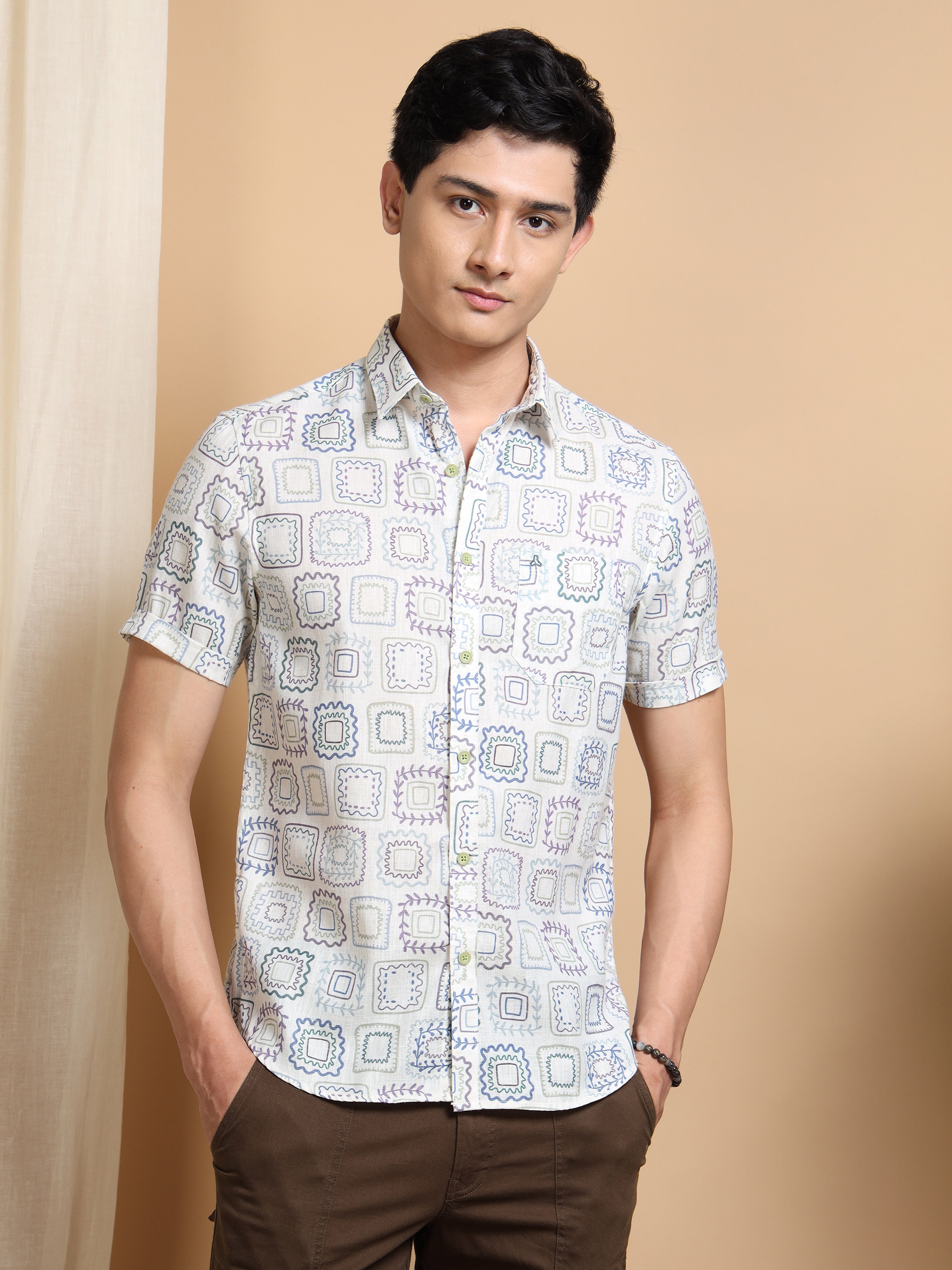 MEN'S BLUE PRINT SLIM FIT SHIRT