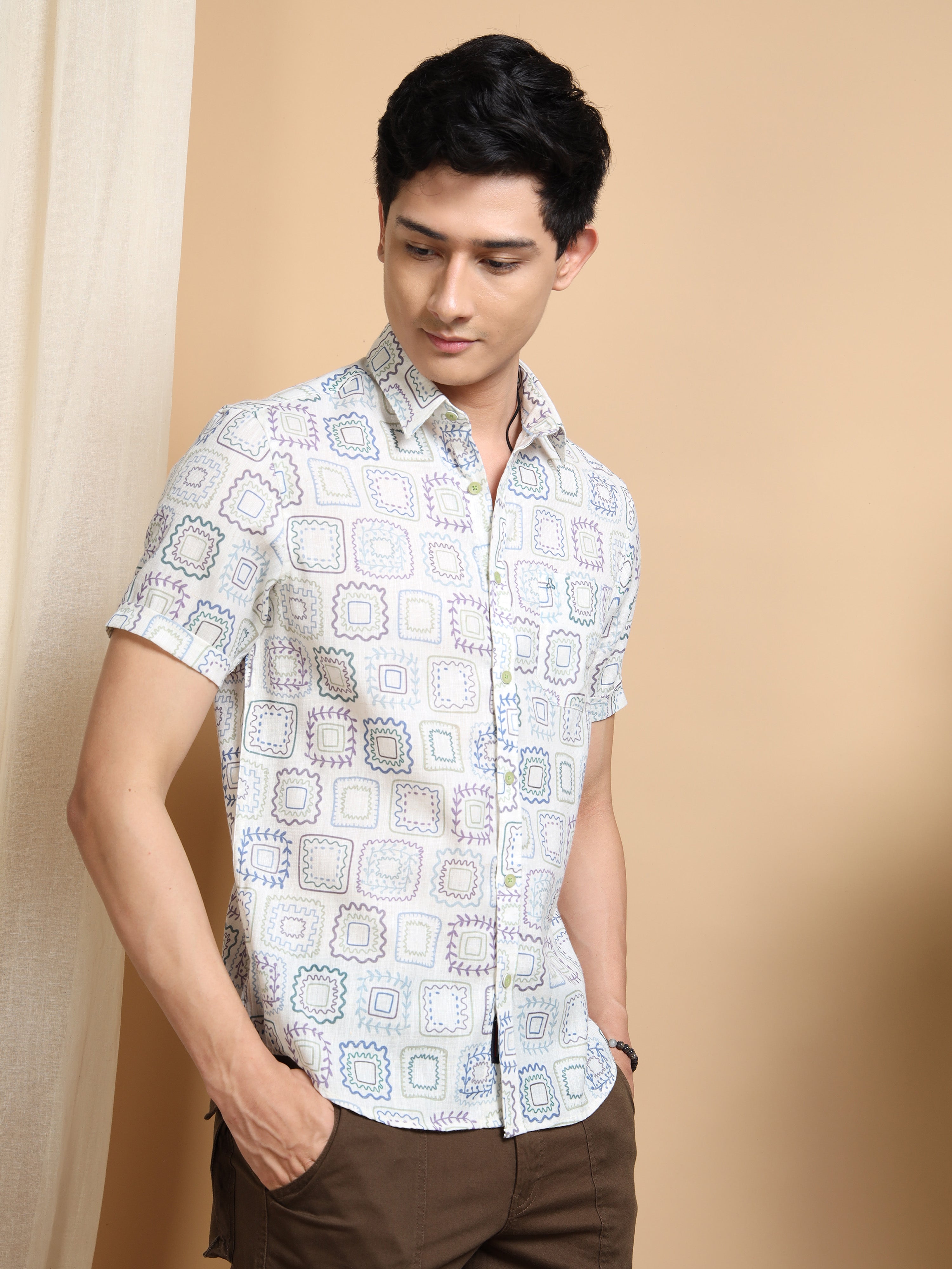 MEN'S BLUE PRINT SLIM FIT SHIRT