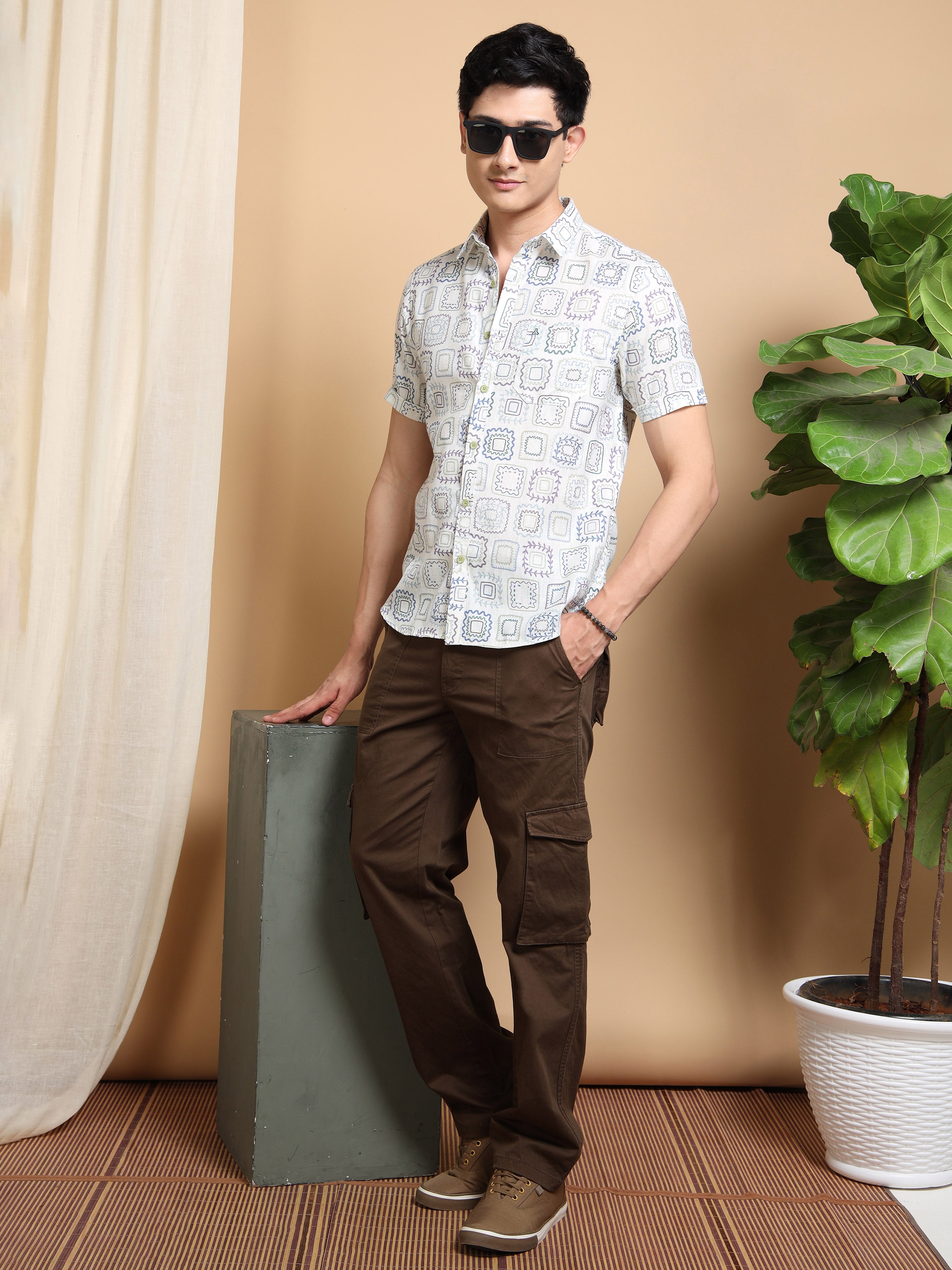 MEN'S BLUE PRINT SLIM FIT SHIRT