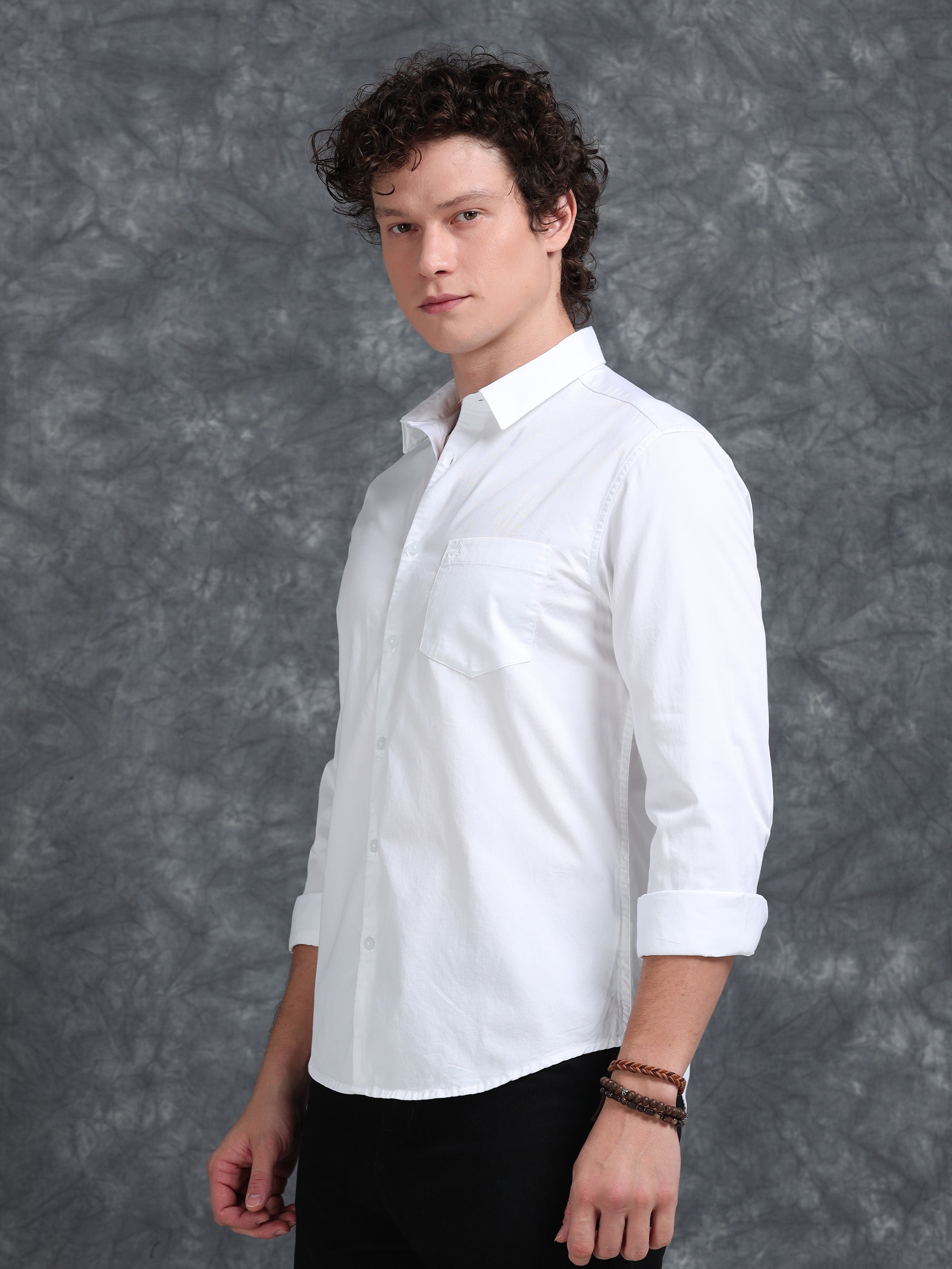 MEN'S WHITE SOLID SLIM FIT SHIRT