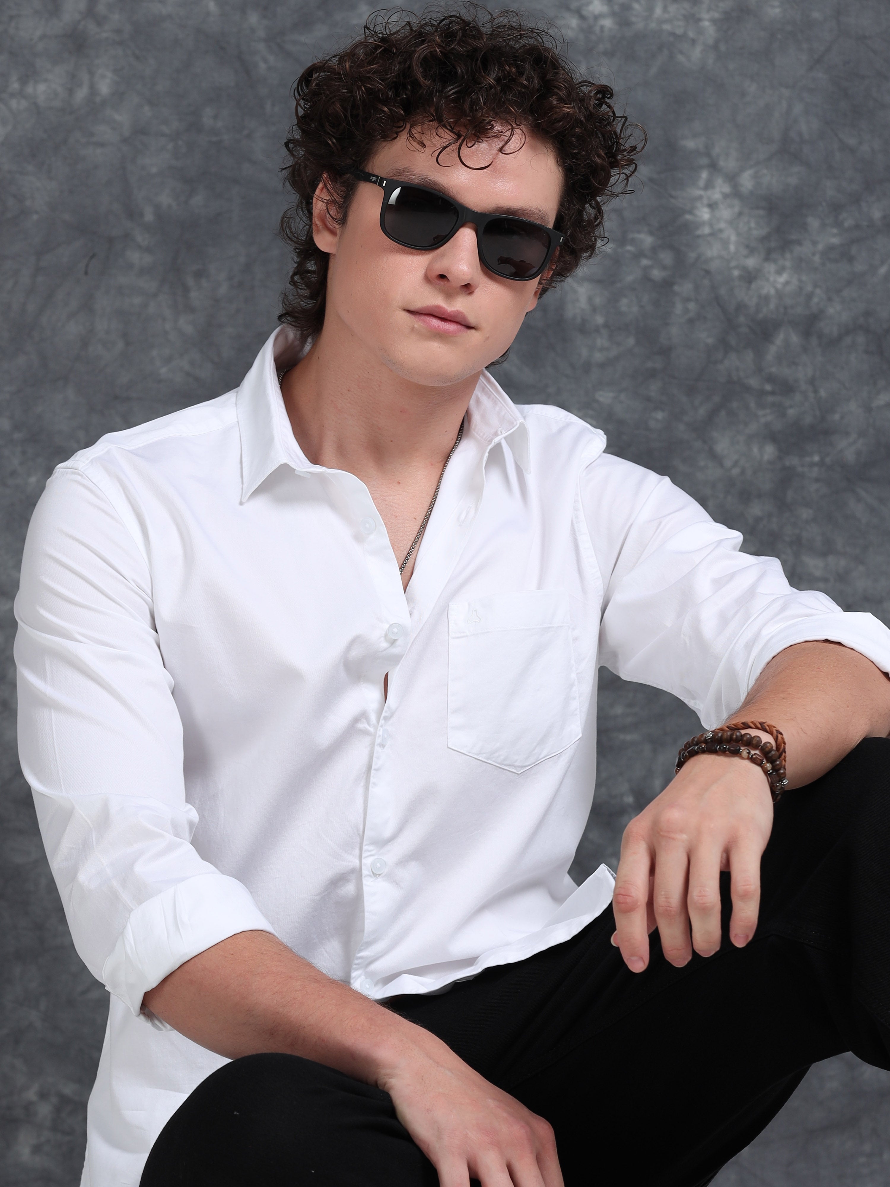 MEN'S WHITE SOLID SLIM FIT SHIRT