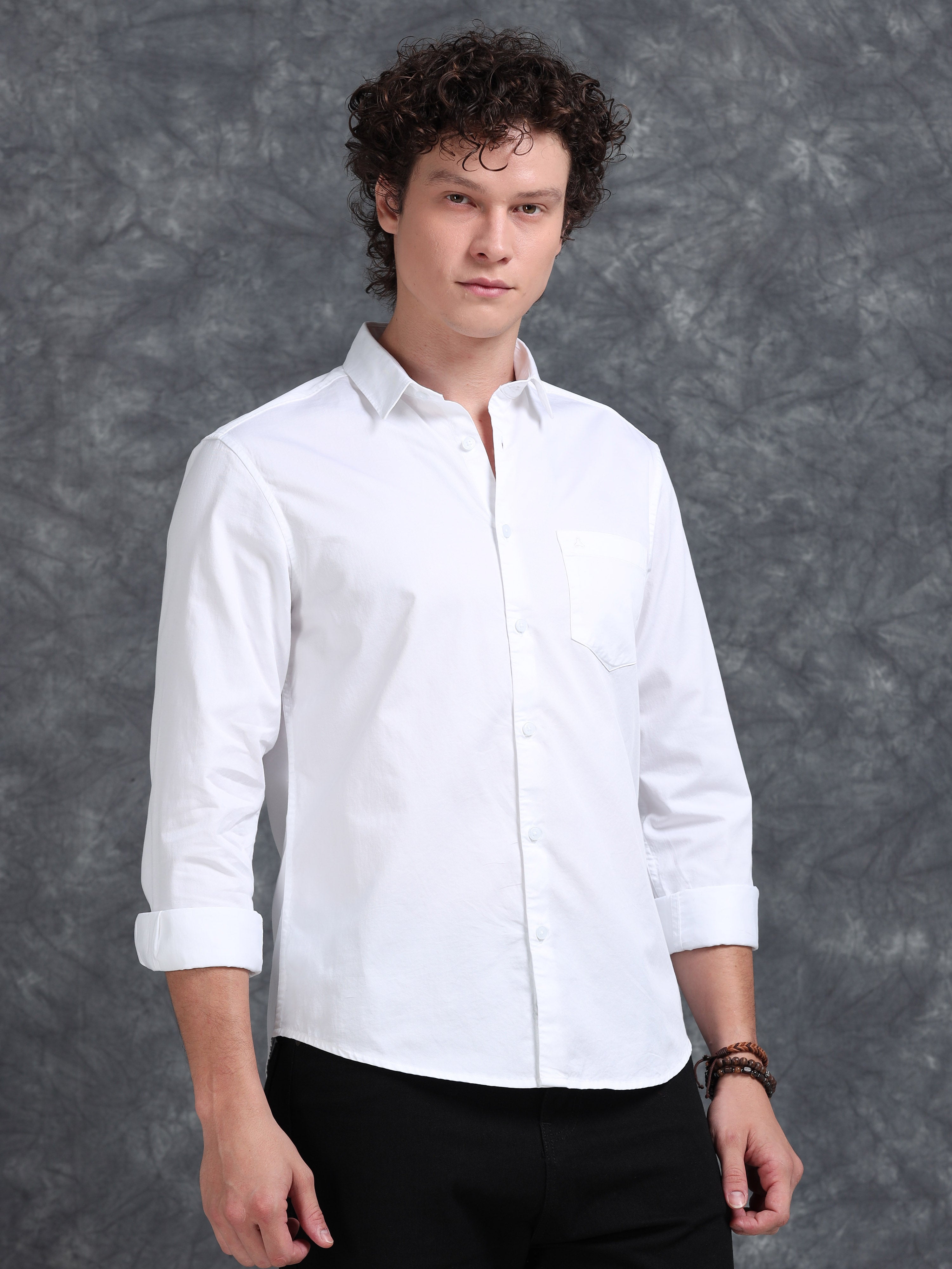 MEN'S WHITE SOLID SLIM FIT SHIRT
