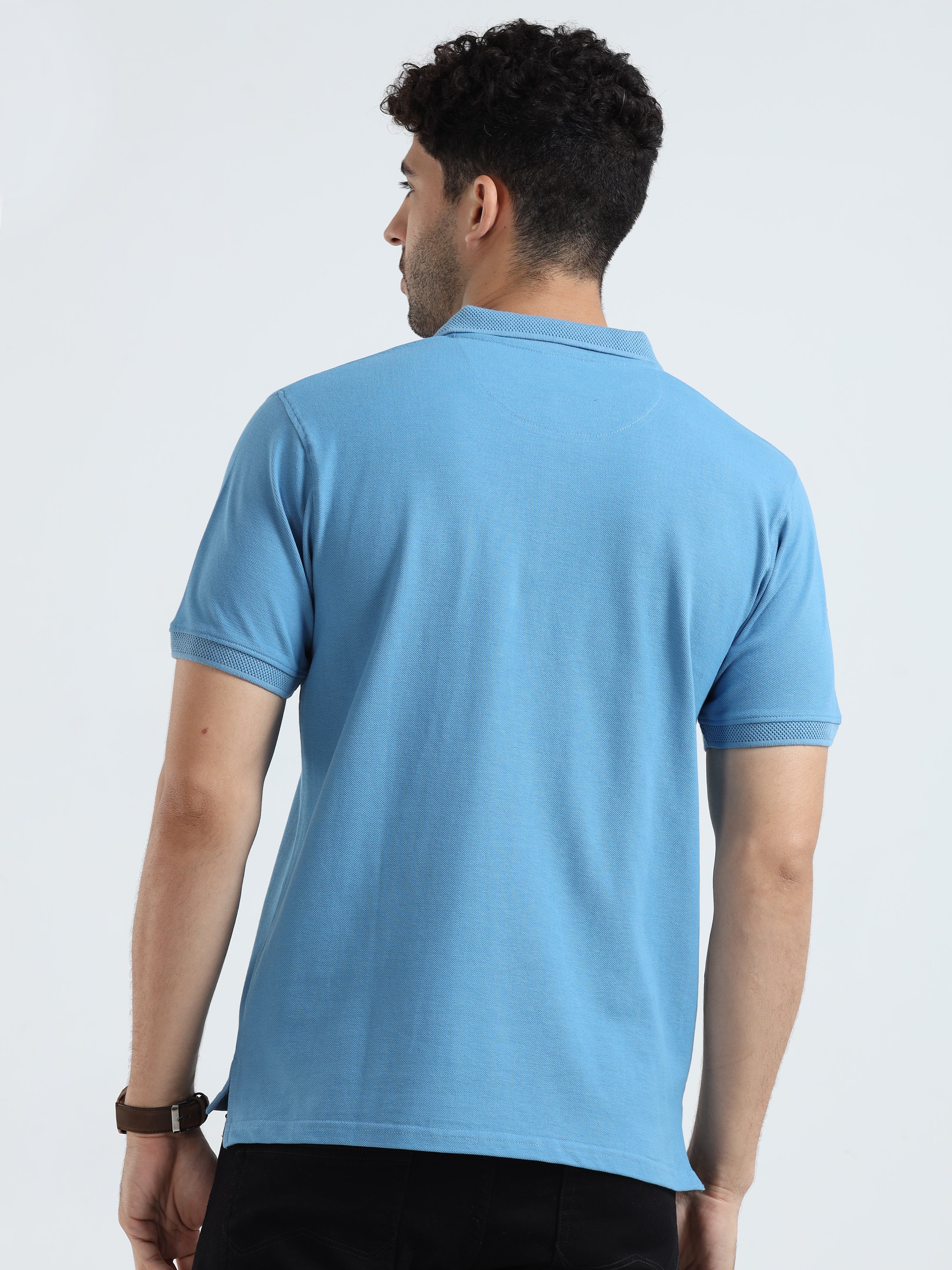 MEN'S BLUE SOLID SLIM FIT POLO T SHIRT