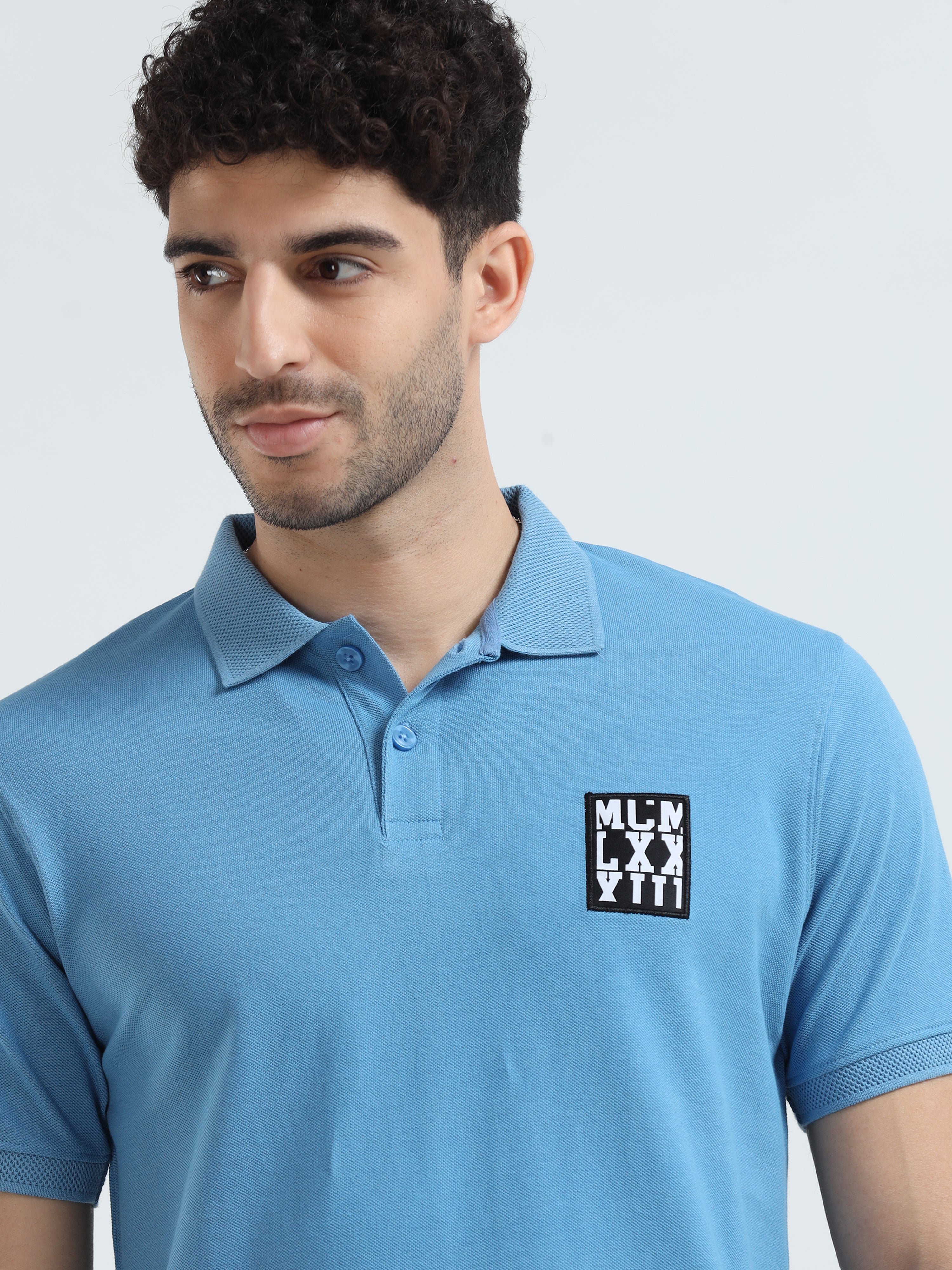 MEN'S BLUE SOLID SLIM FIT POLO T SHIRT