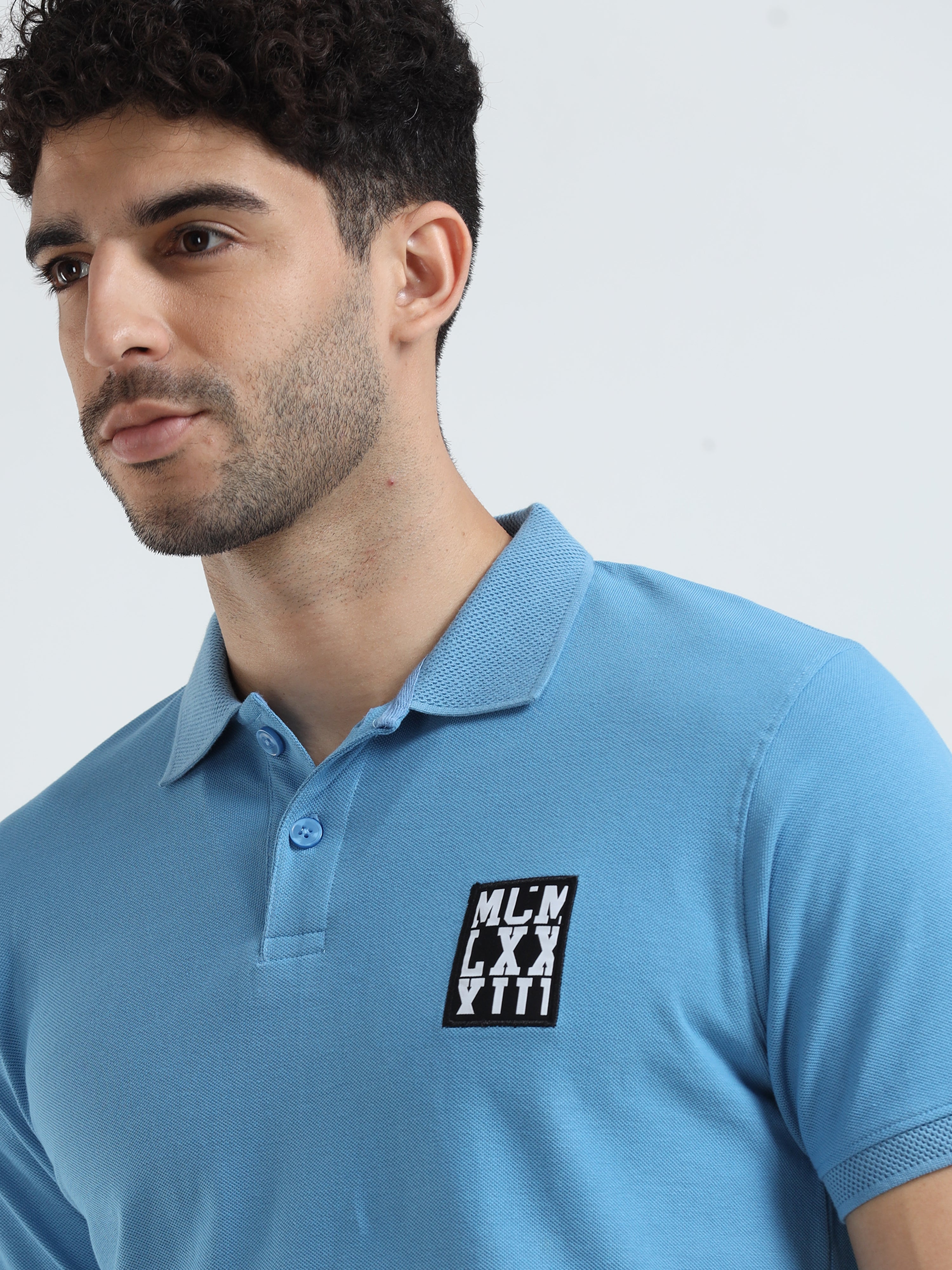 MEN'S BLUE SOLID SLIM FIT POLO T SHIRT