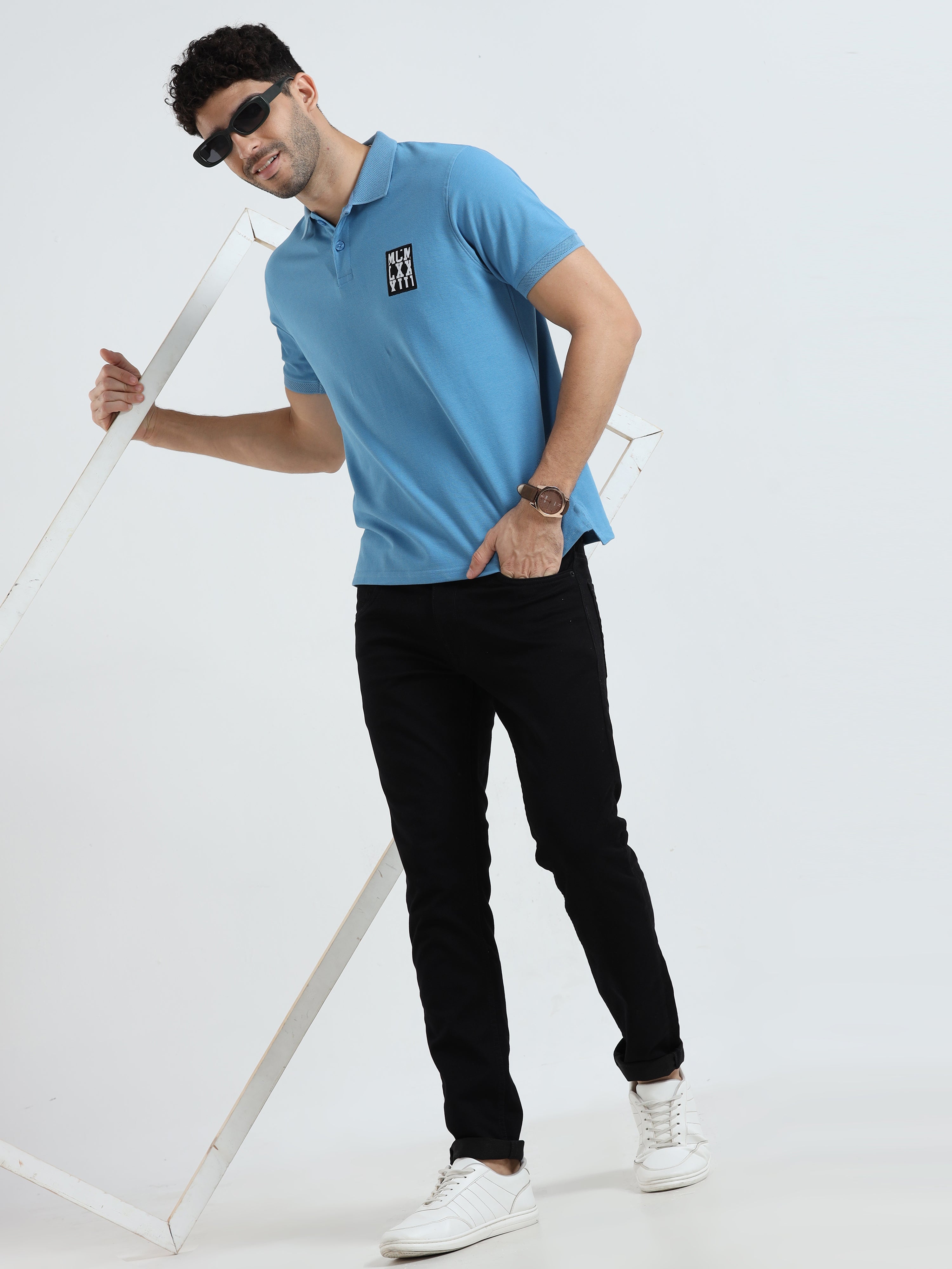 MEN'S BLUE SOLID SLIM FIT POLO T SHIRT