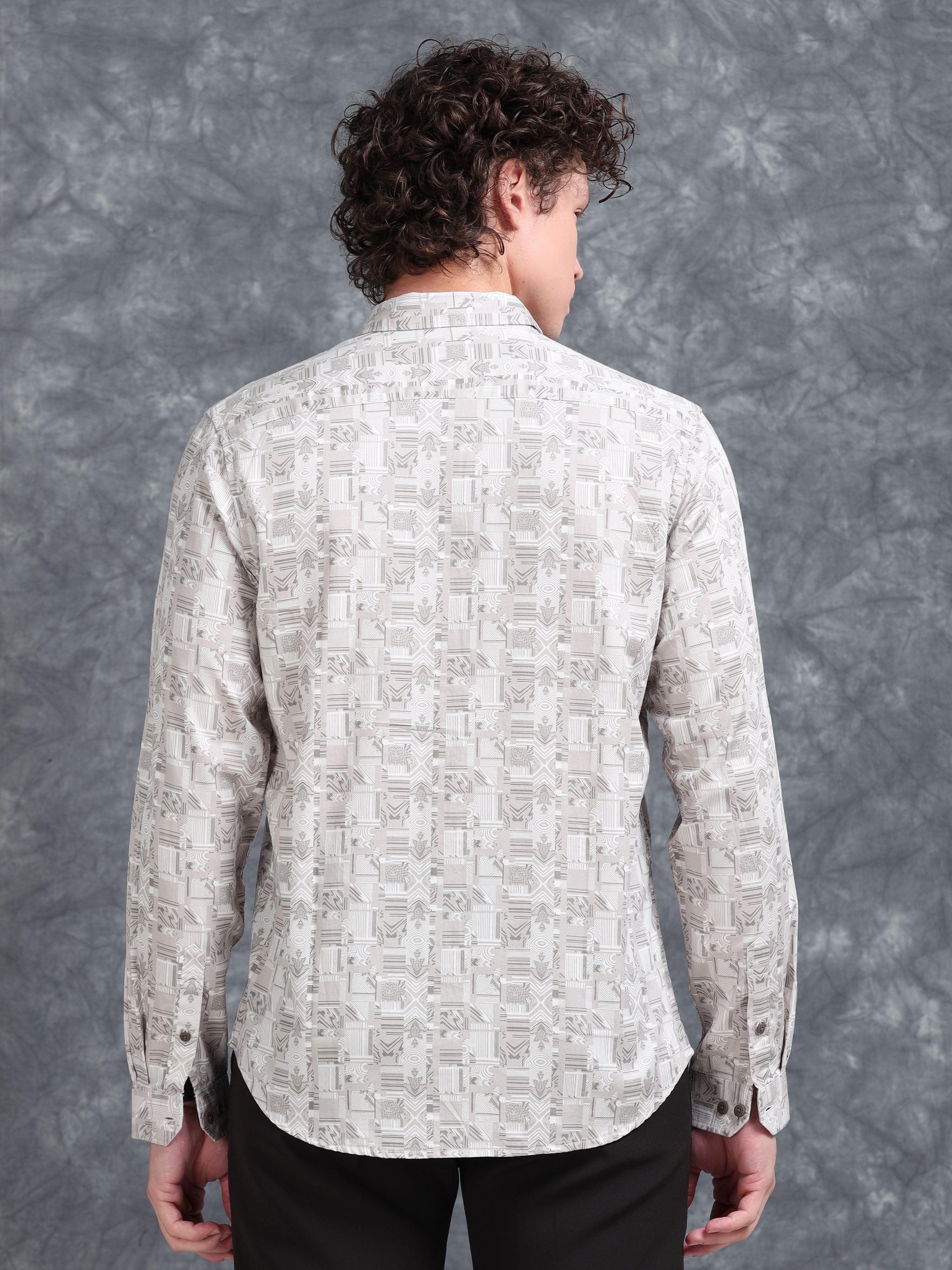 MEN'S LT.BROWN PRINT SLIM FIT SHIRT