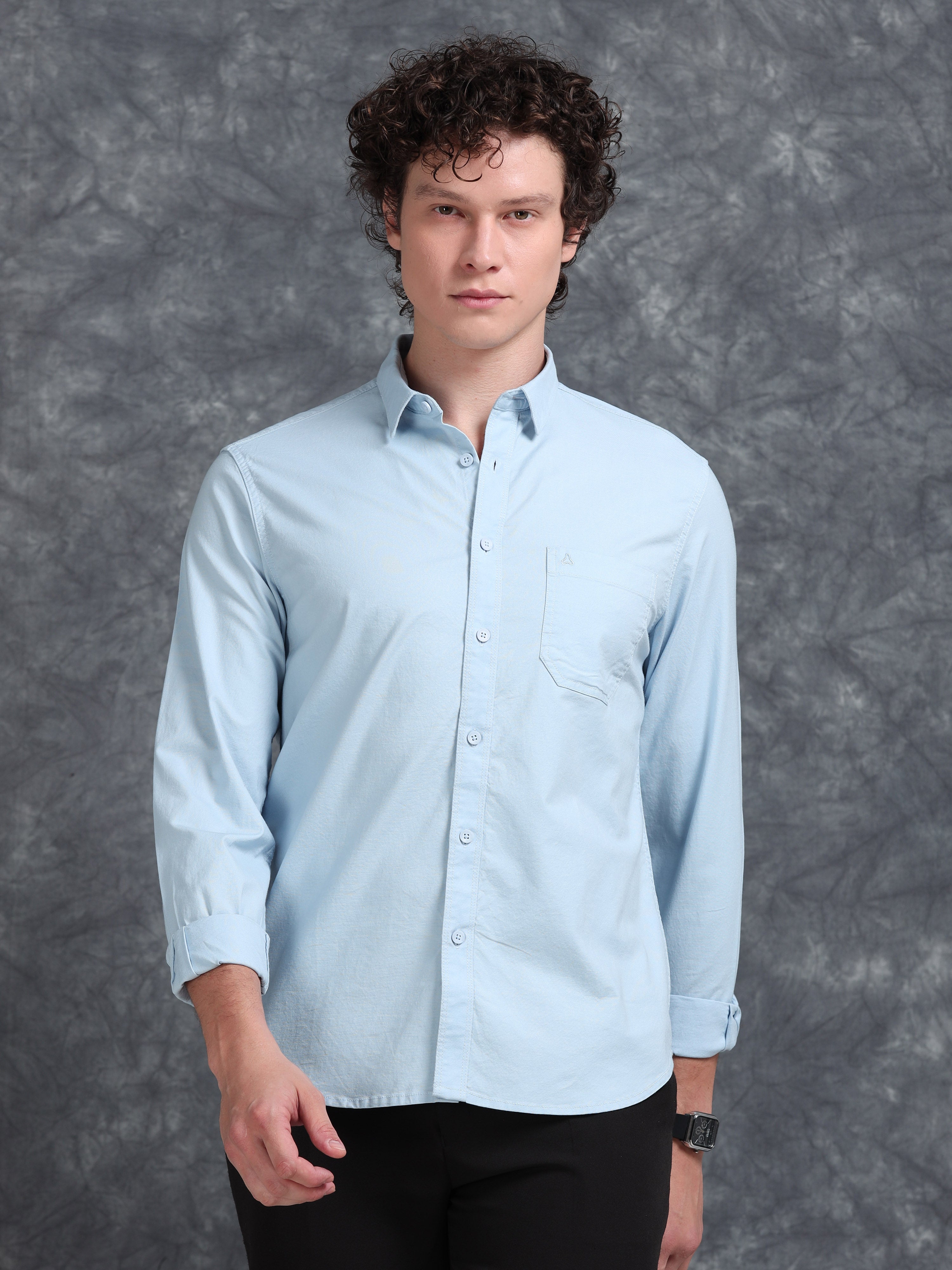 MEN'S LT.BLUE SOLID SLIM FIT SHIRT