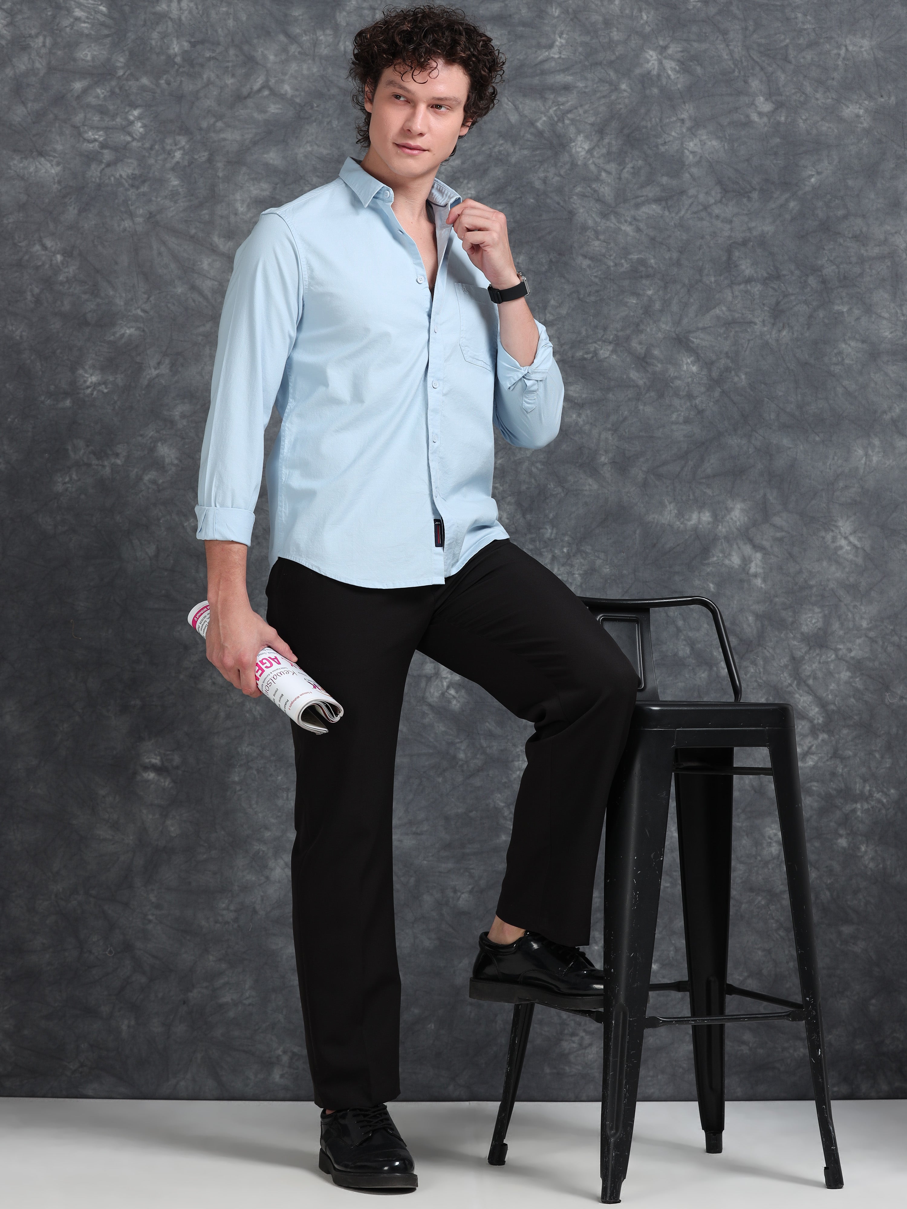 MEN'S LT.BLUE SOLID SLIM FIT SHIRT